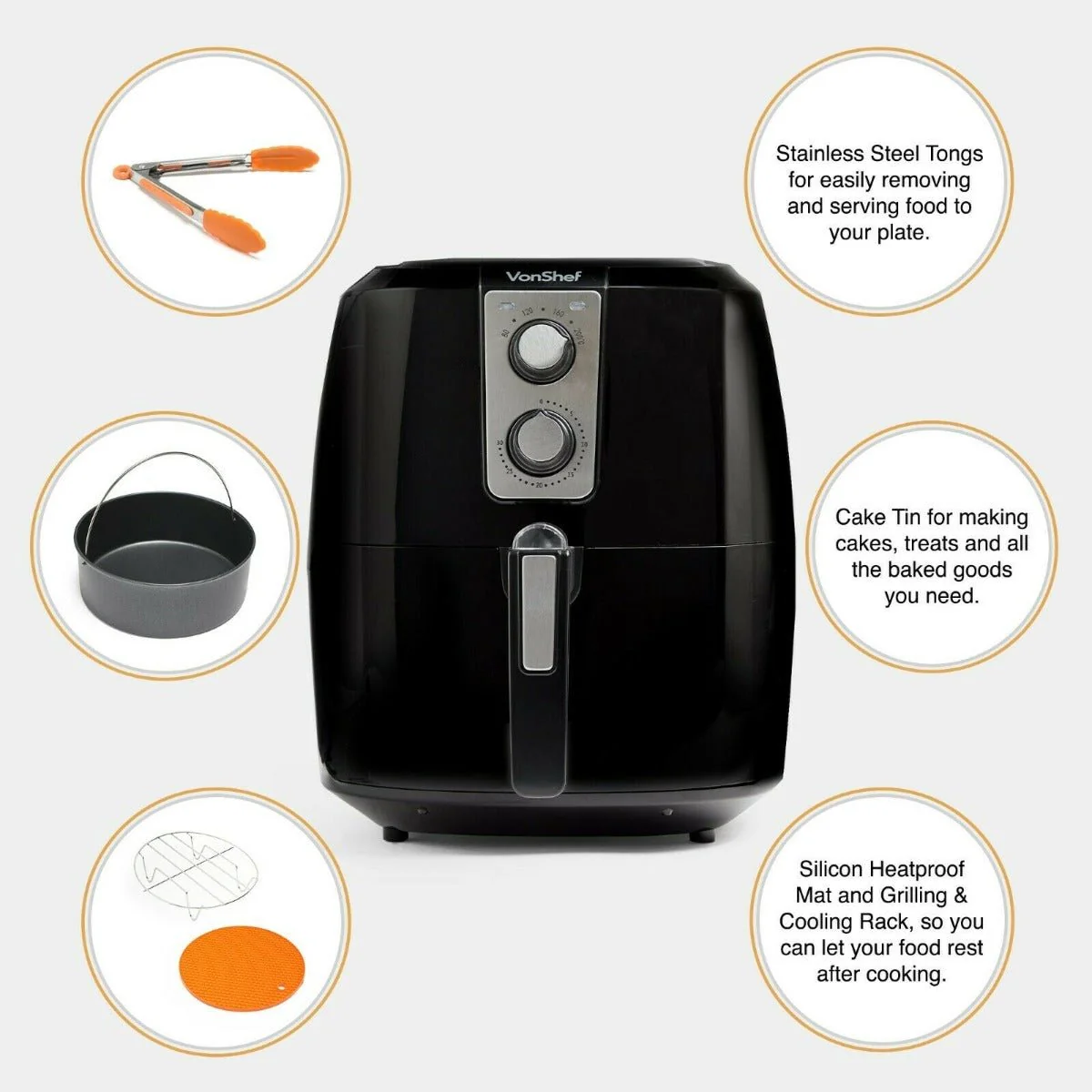 Vonhaus 220 volt Air Fryer 2000156 5.5 Liter Large Capacity Basket 1800 Watts 220v 240 volts 50 hz