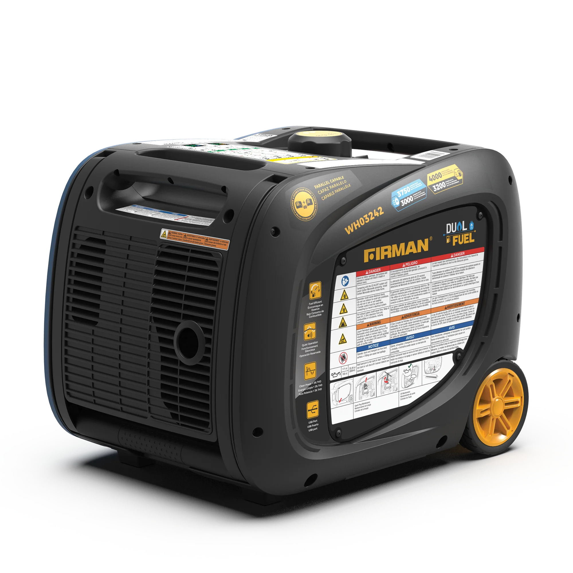 Dual Fuel Inverter Portable Generator 4000W Electric Start with CO ALERT