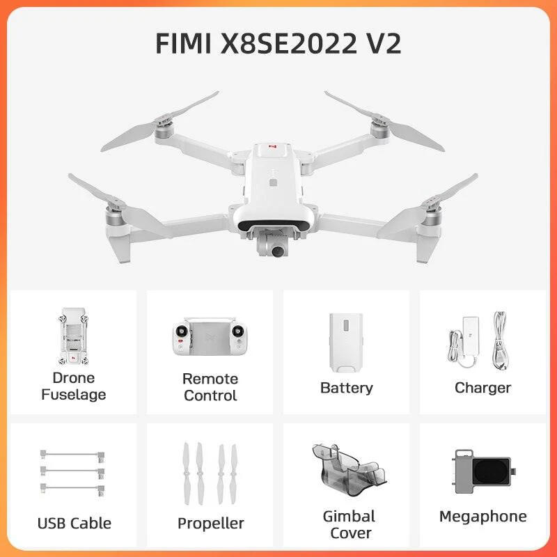 FIMI x8se 2022 V2 Camera Drone - 3-axis Gimbal 4K HD Camera 10km 35Mins Flight Wifi GPS Drone Megaphone Version RC Quadcopter