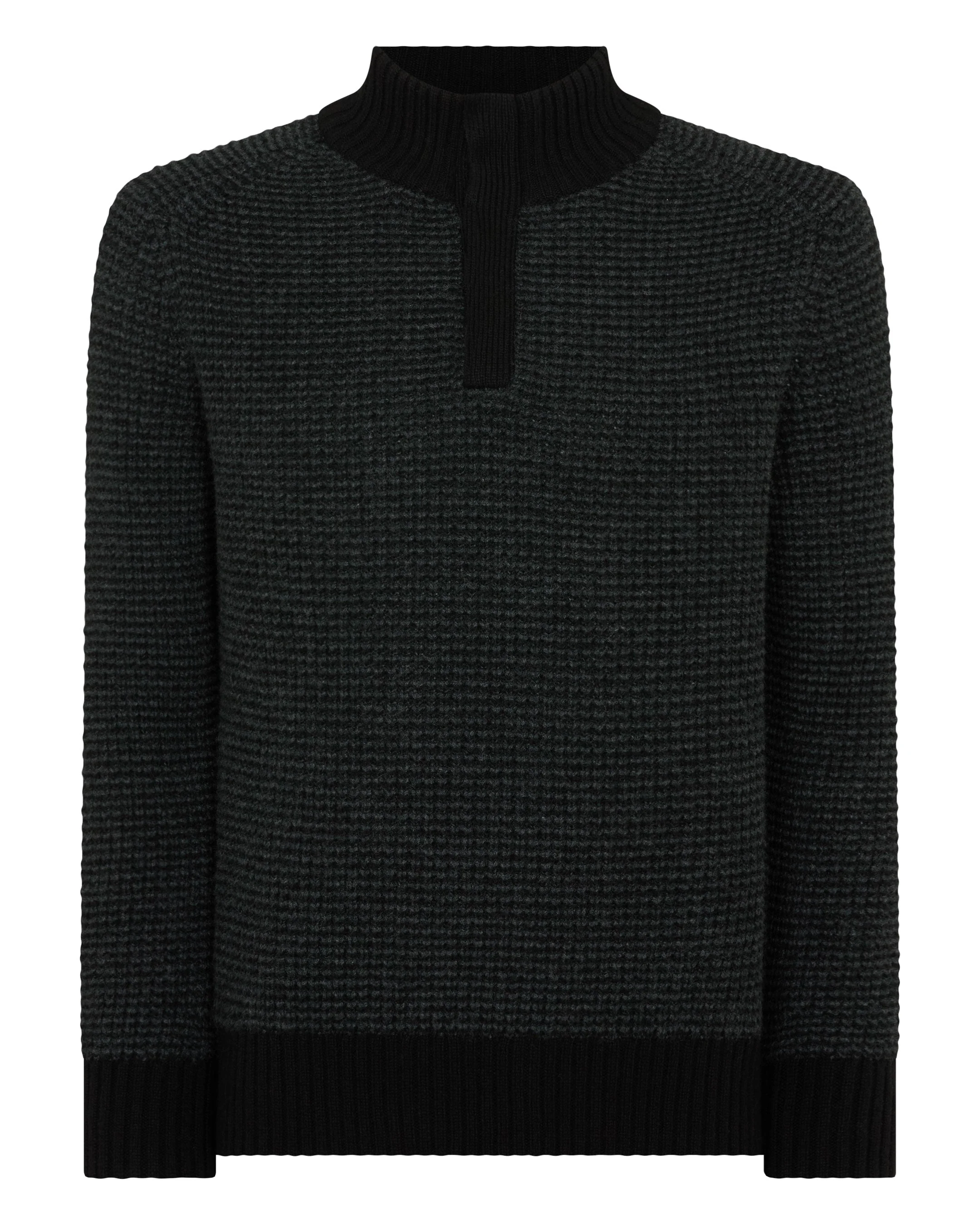 Men's Moss Stitch Half Button Cashmere Sweater Black
