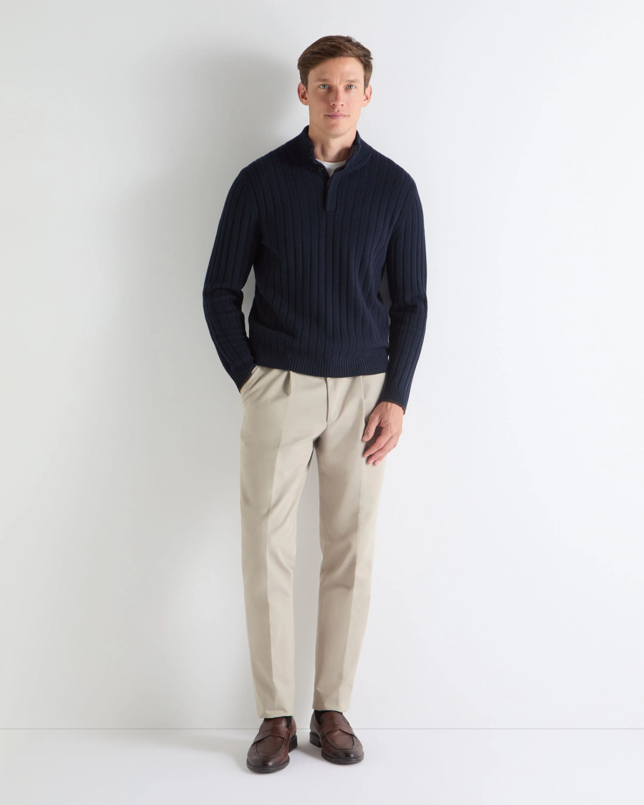 TUCCI RIB HALF BUTTON SWEATER Navy Blue