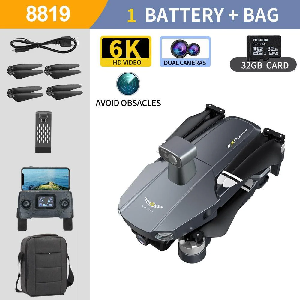 8819 Drone - 2023 NEW Drone Profesional Reperter GPS WIFI 3-Axis Gimbal  Camera Helicopter Brushless Motor FPV 6K HD RC Quadcopter Aircraft Professional Camera Drone