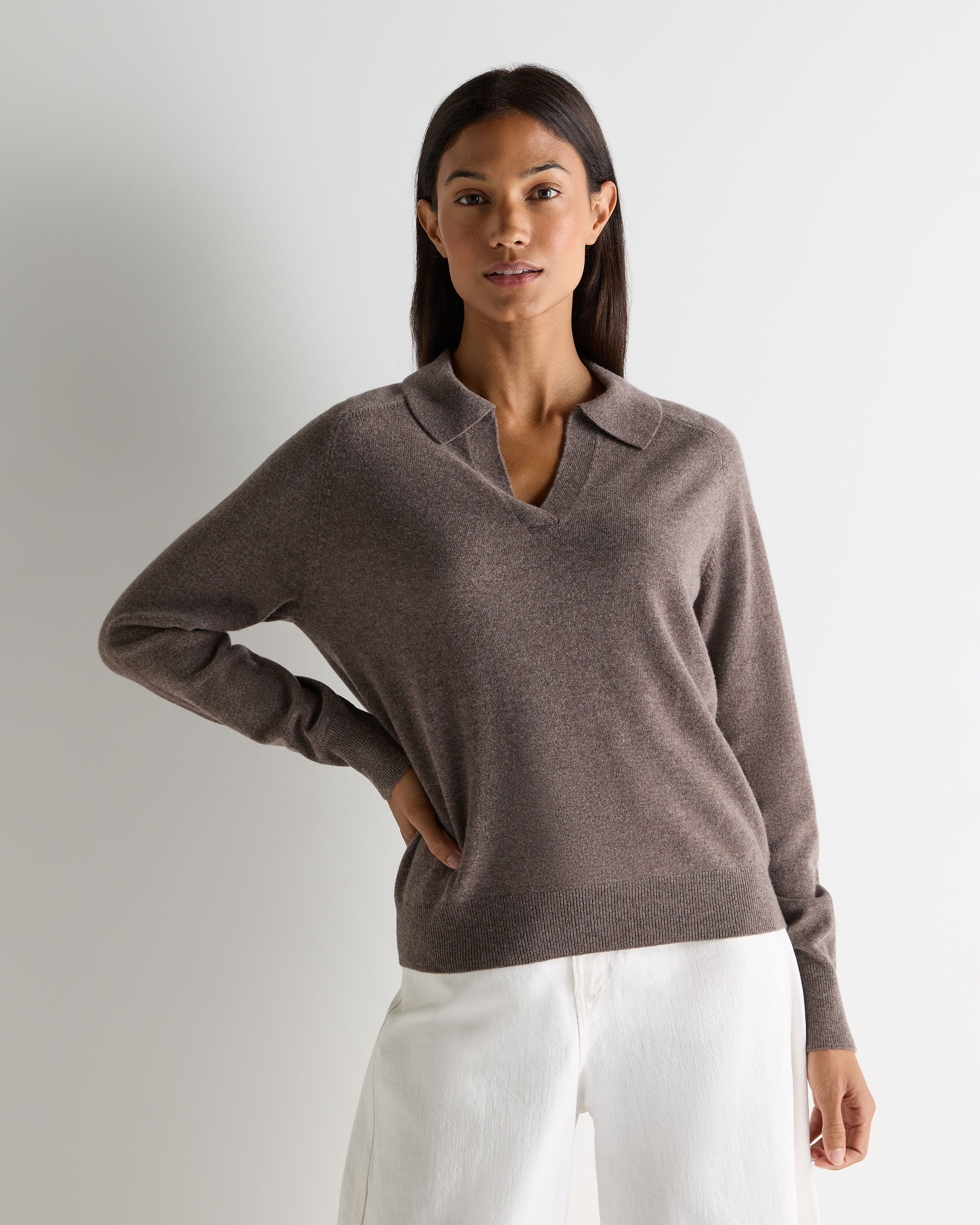 Women's Harriet Cashmere Polo Shirt Otter Brown