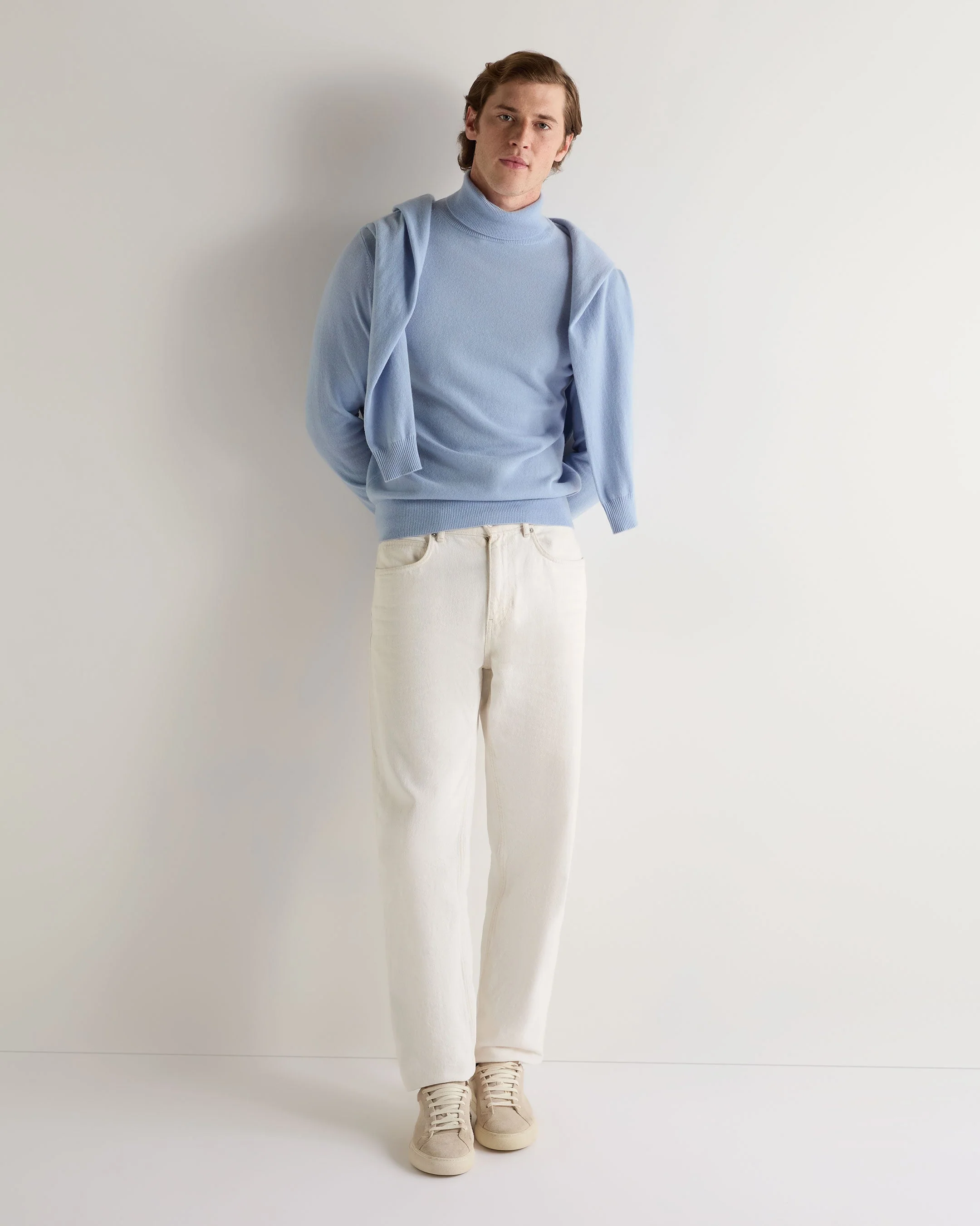 Men's Trafalgar Turtle Neck Cashmere Sweater Sea Mist Blue