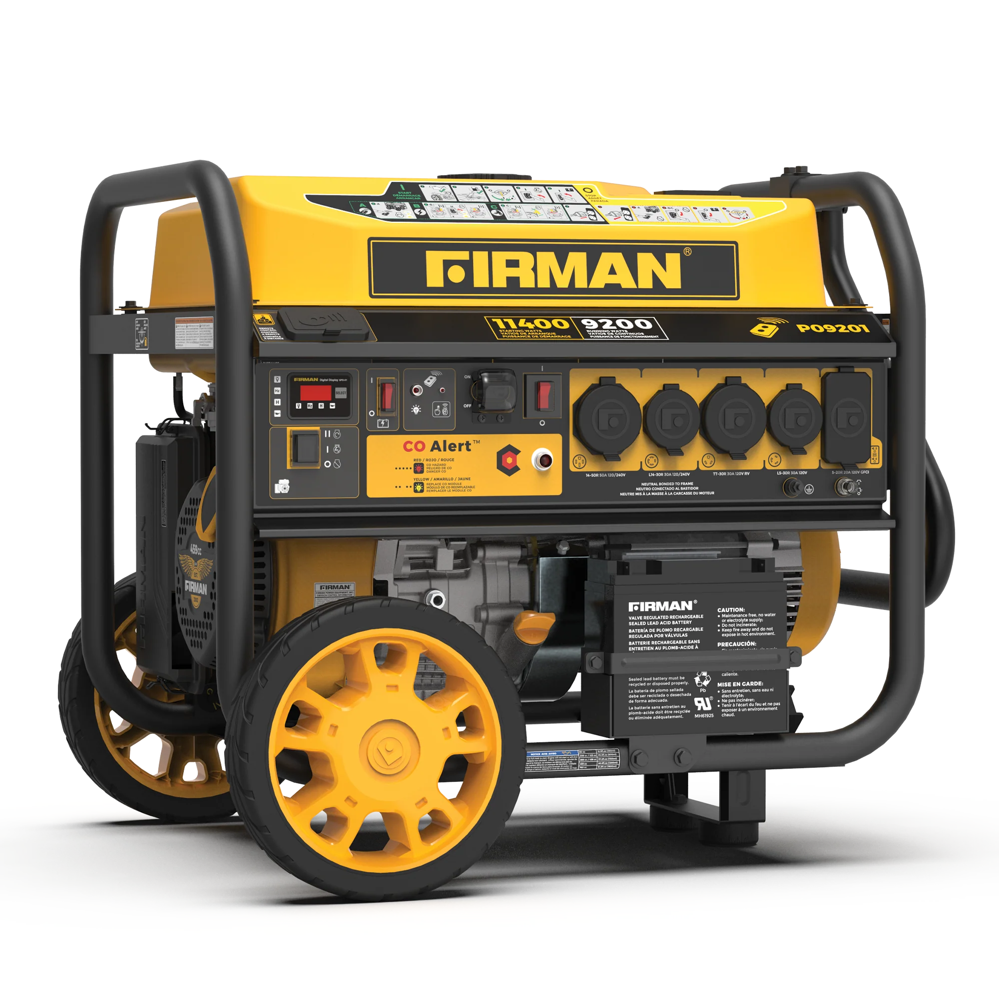 Gas Portable Generator 11400W Remote Start 120/240V with CO alert