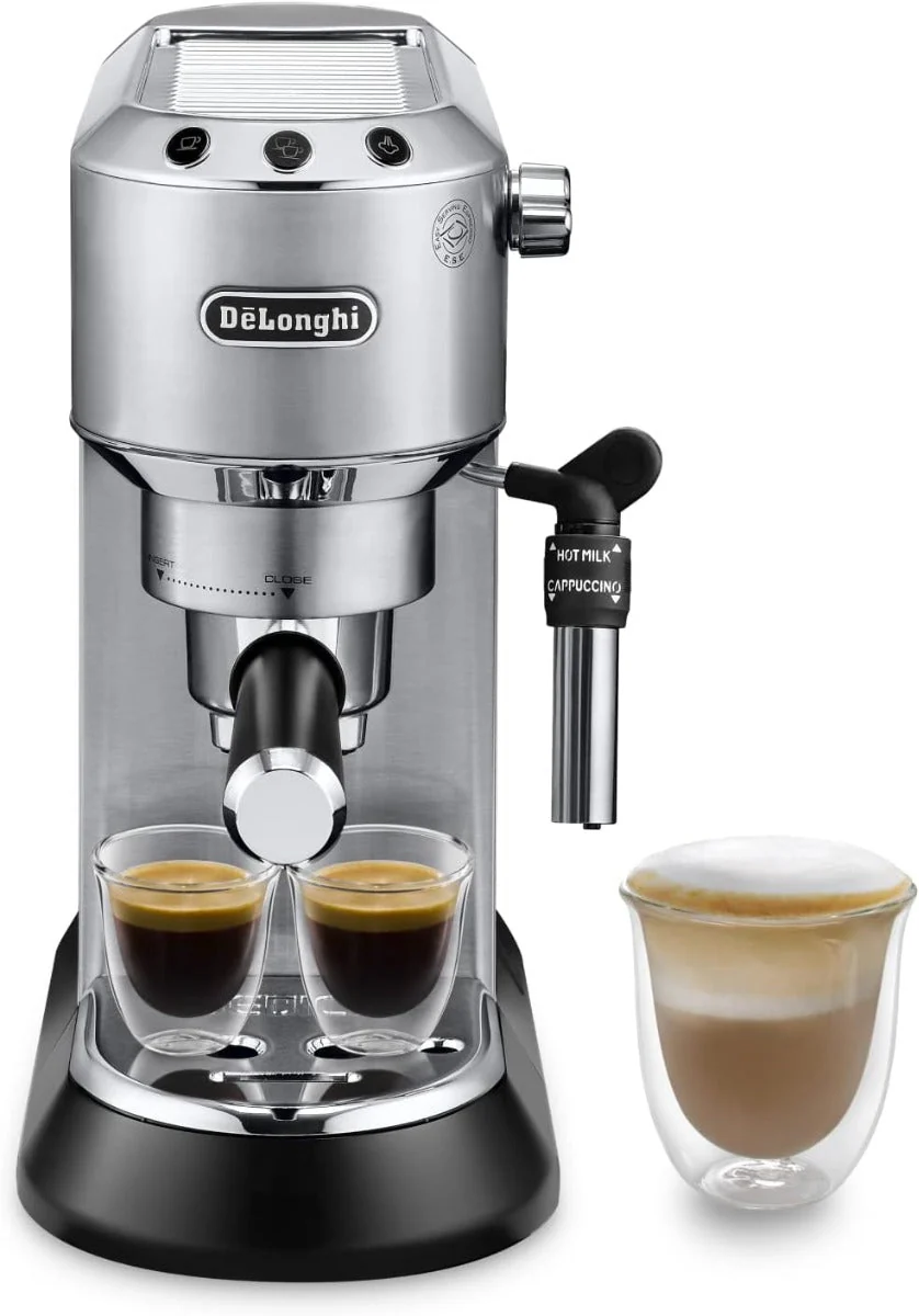 Delonghi 220 volt Dedica Style Traditional pump Espresso Coffee and Cappuccino maker Silver 220v 240 volts 50 hz EC685M220v