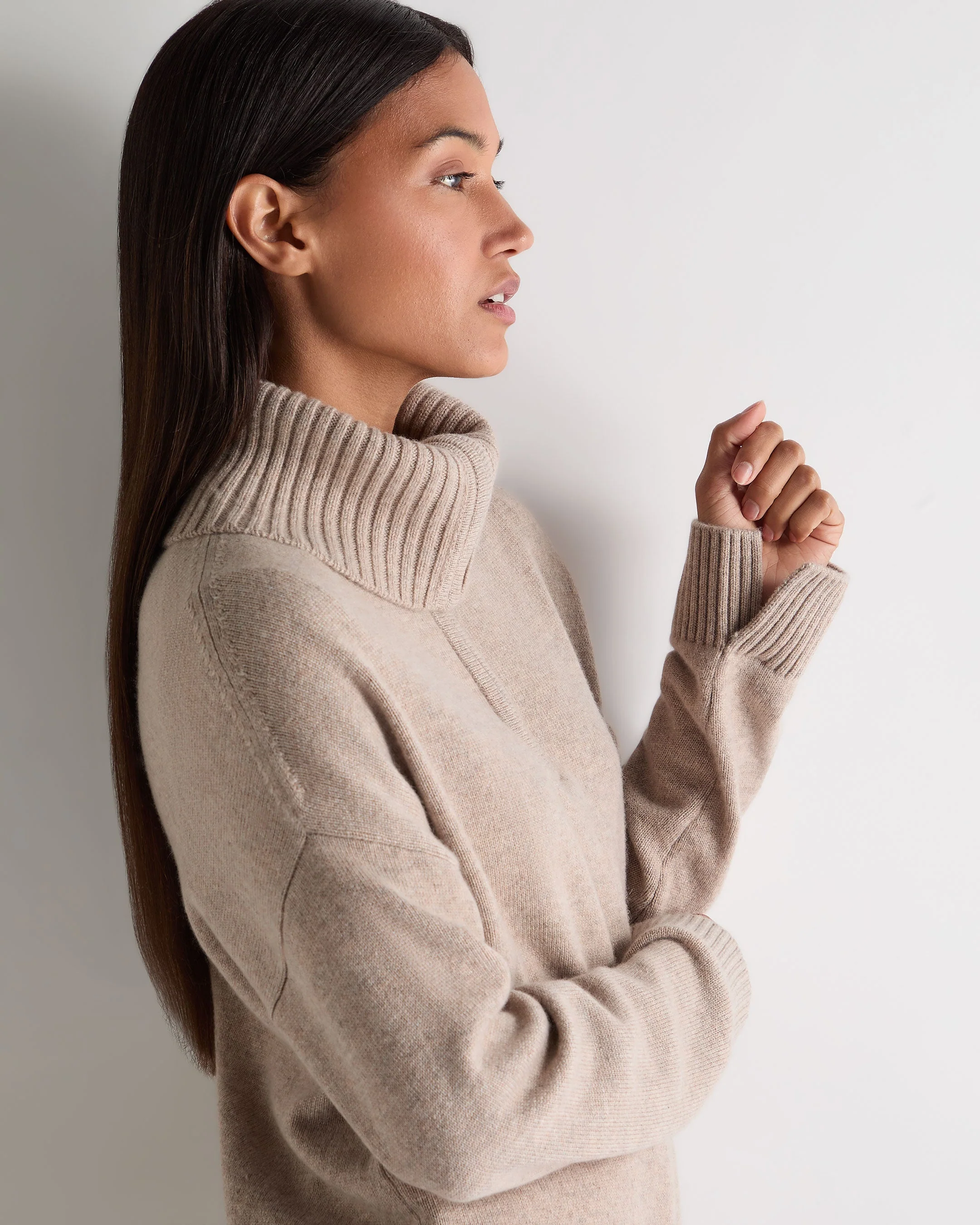 Women's Cashmere Half Zip Cashmere Jumper Oatmeal Brown