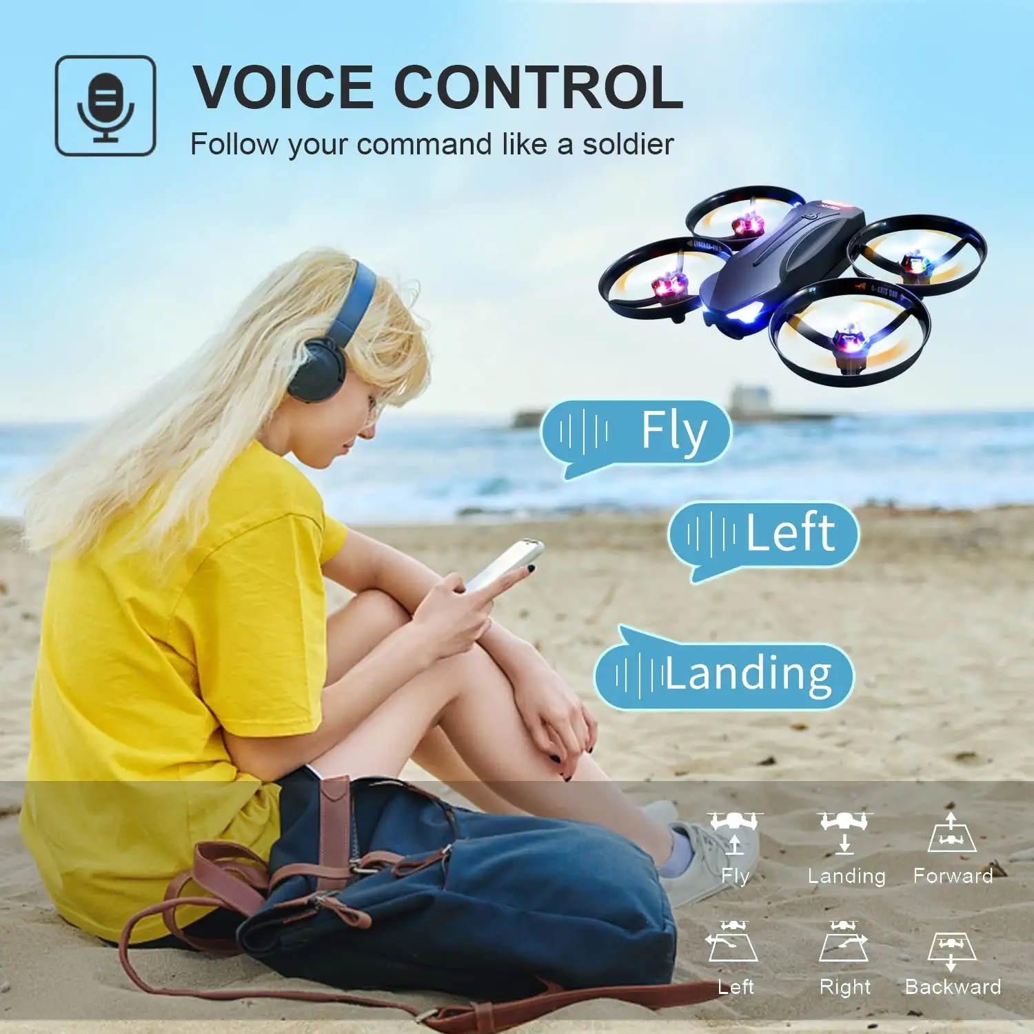 4DRC V16 Drone - with Camera for Kids,1080P FPV Camera Mini RC Quadcopter Beginners Toy with 7 Colors LED Lights,3D Flips,Gesture Selfie,Headless Mode,Altitude Hold,Boys Girls Birthday Gifts