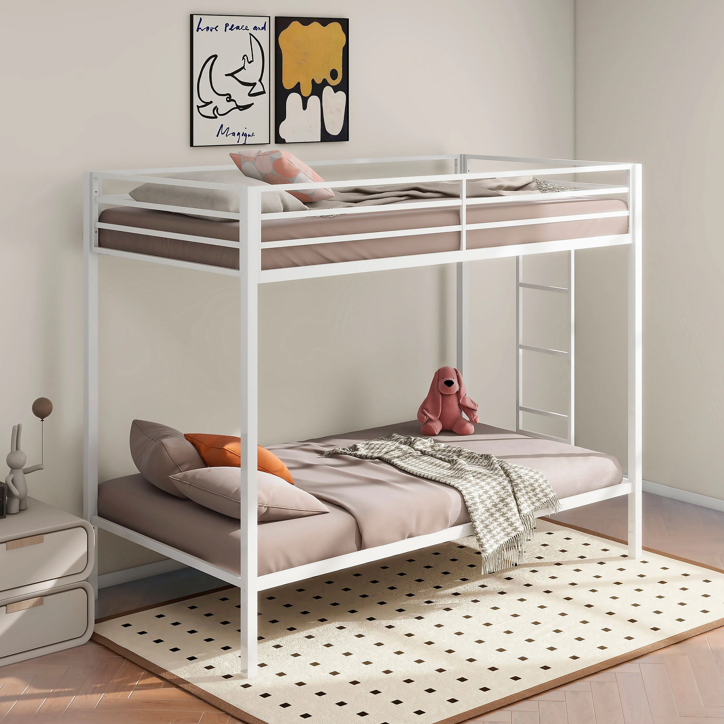Alevera Metal Bunk Bed with Ladder Black