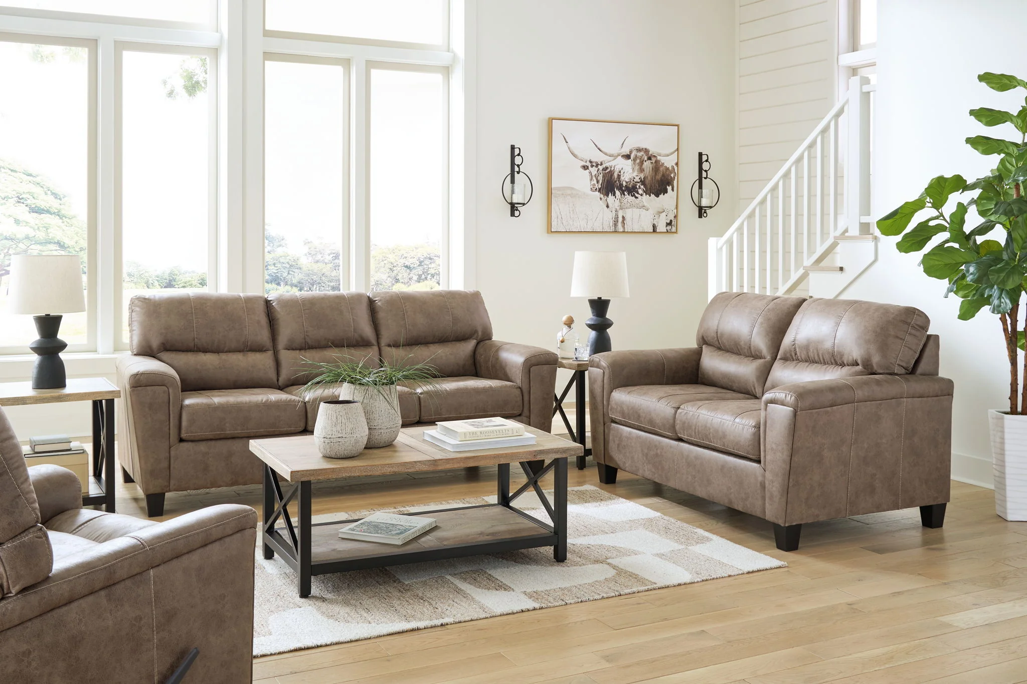 Navi - 3 Pc. - Sofa, Loveseat, Rocker Recliner - Fossil