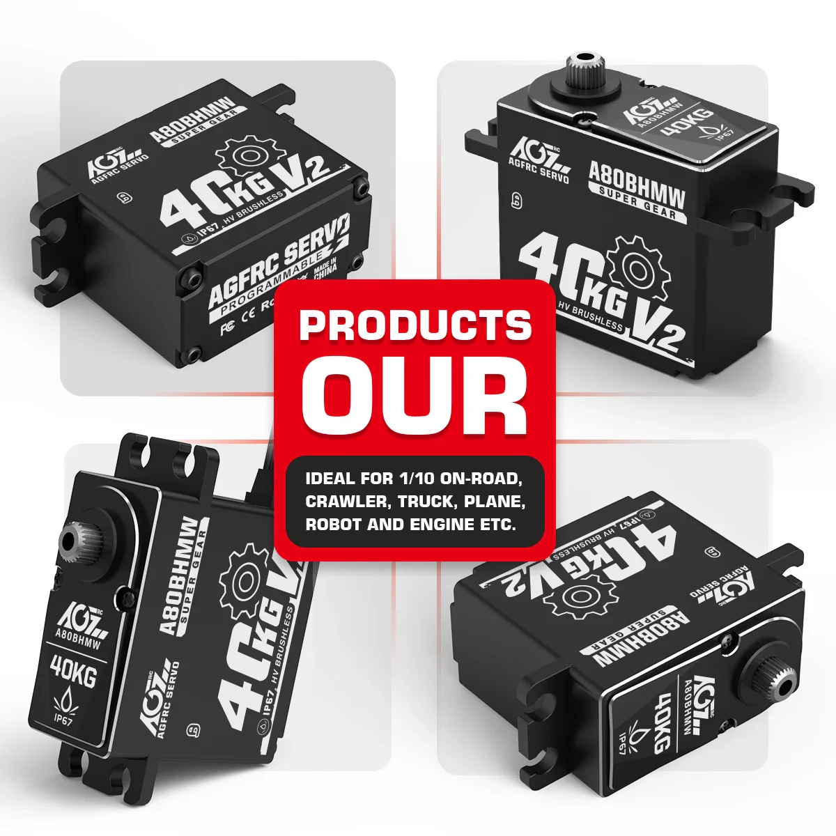 AGFRC A80BHMW V2 - Steel Gears 40KG Programmable Waterproof BLS RC Steering Servo For 1/10 Scale Car Crawler Buggy Truck Off-Road
