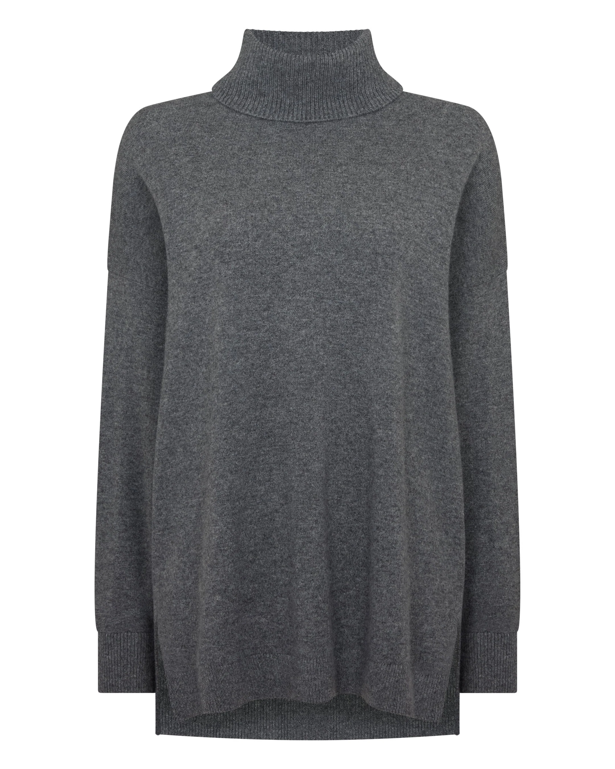 Women's Longline Turtle Neck Cashmere Sweater Elephant Grey