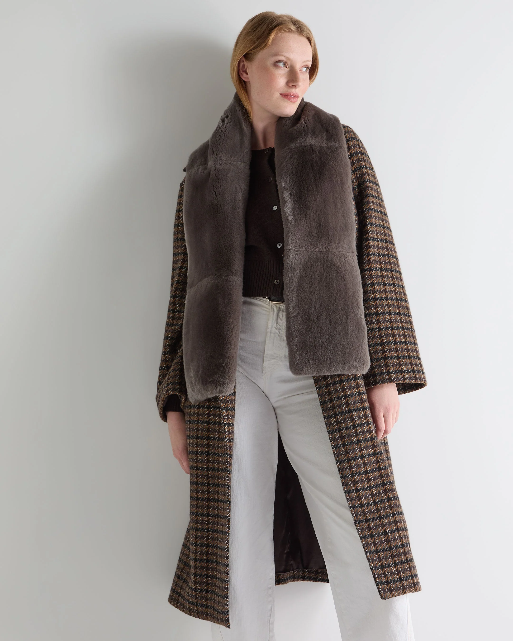 Unisex Long Fur Scarf Otter Brown