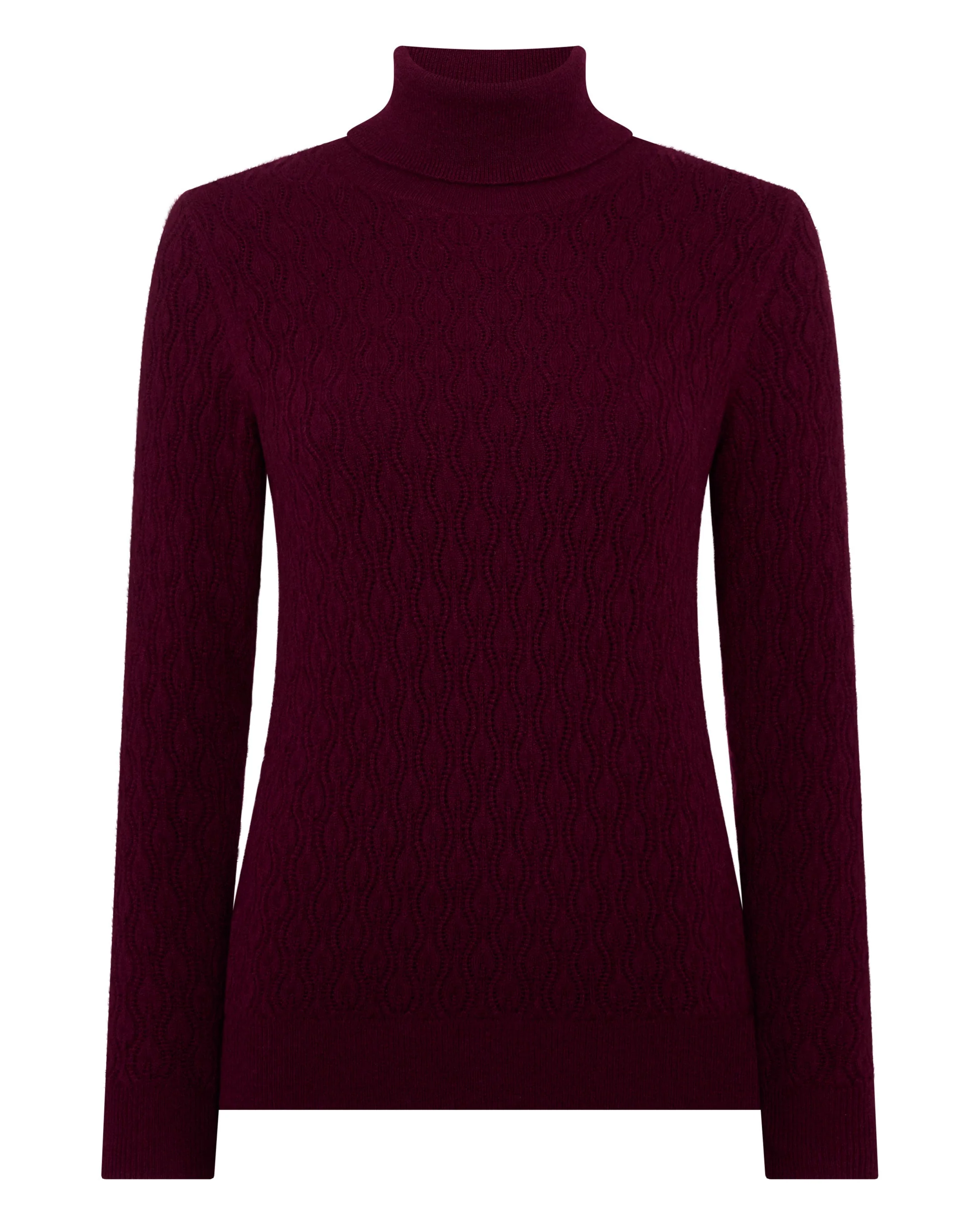 Women's Lace Stitch Cashmere Sweater Bordeaux Red
