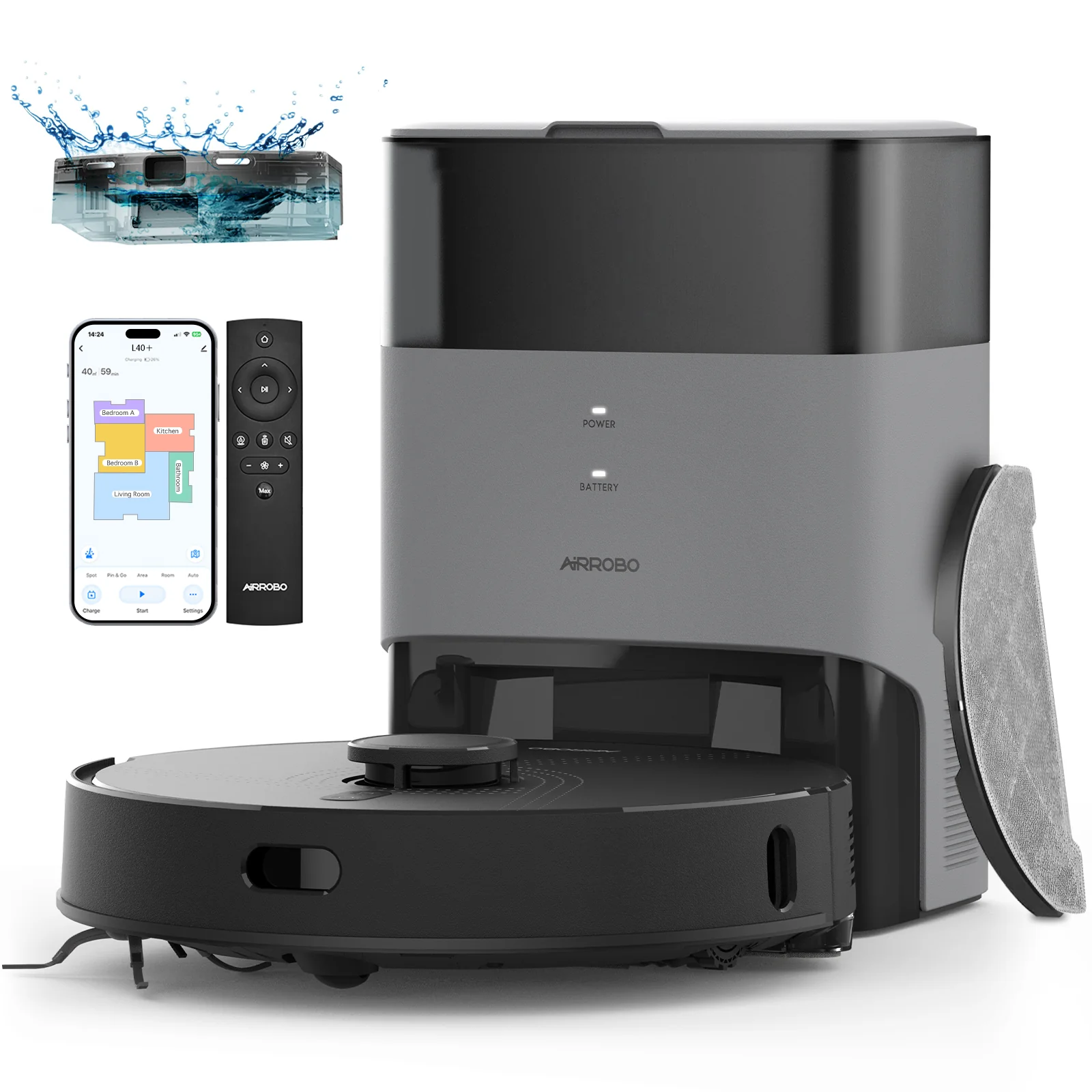 AIRROBO Robot Vacuum Cleaner and Mop Combo, 60 days Self-Empty Bin, 180 min Runtime, APP and Voice Control,L40+