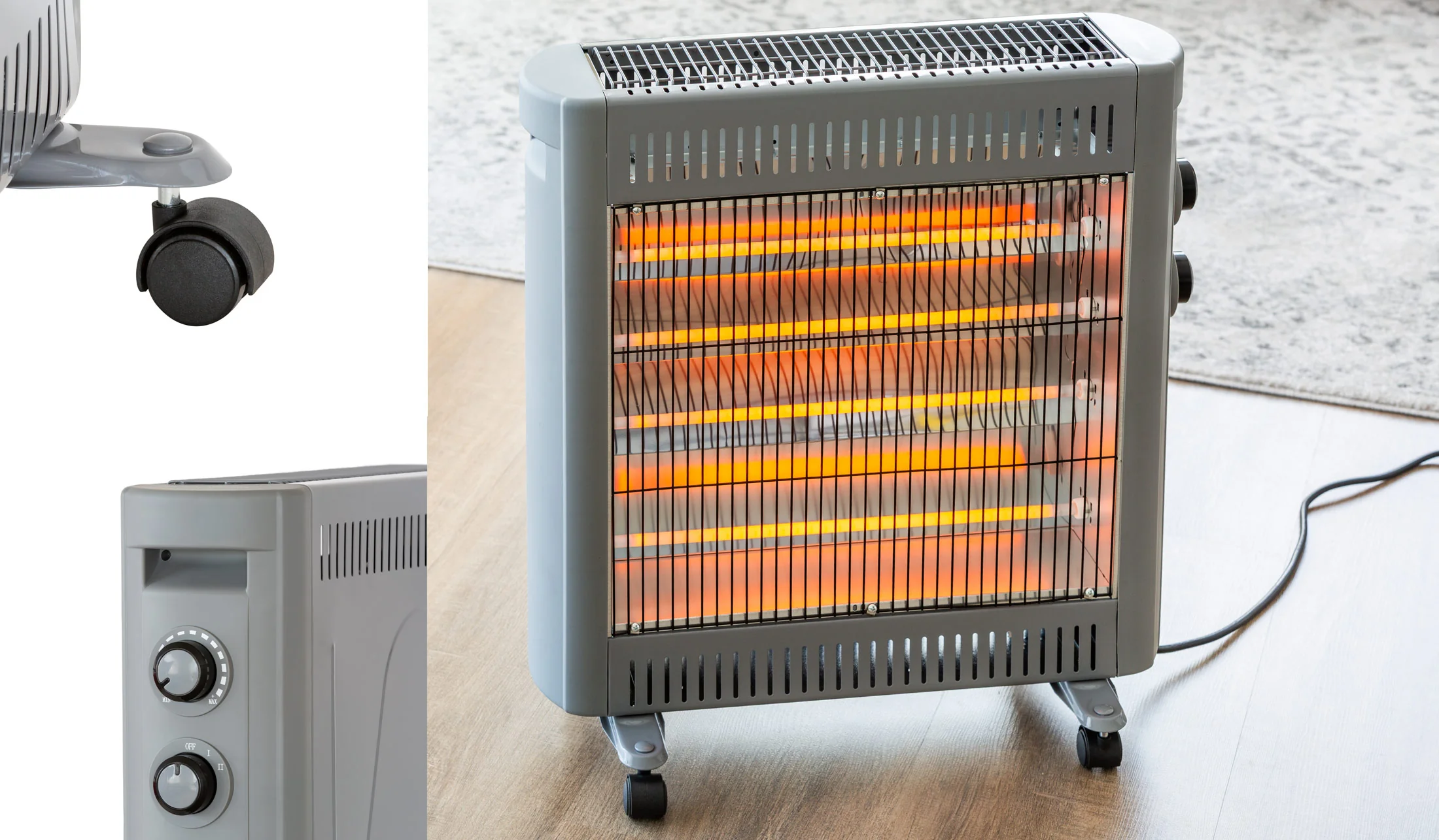 2200W Quartz Infrared Radiant Heater with Adjustable Thermostat and 2 Power Settings