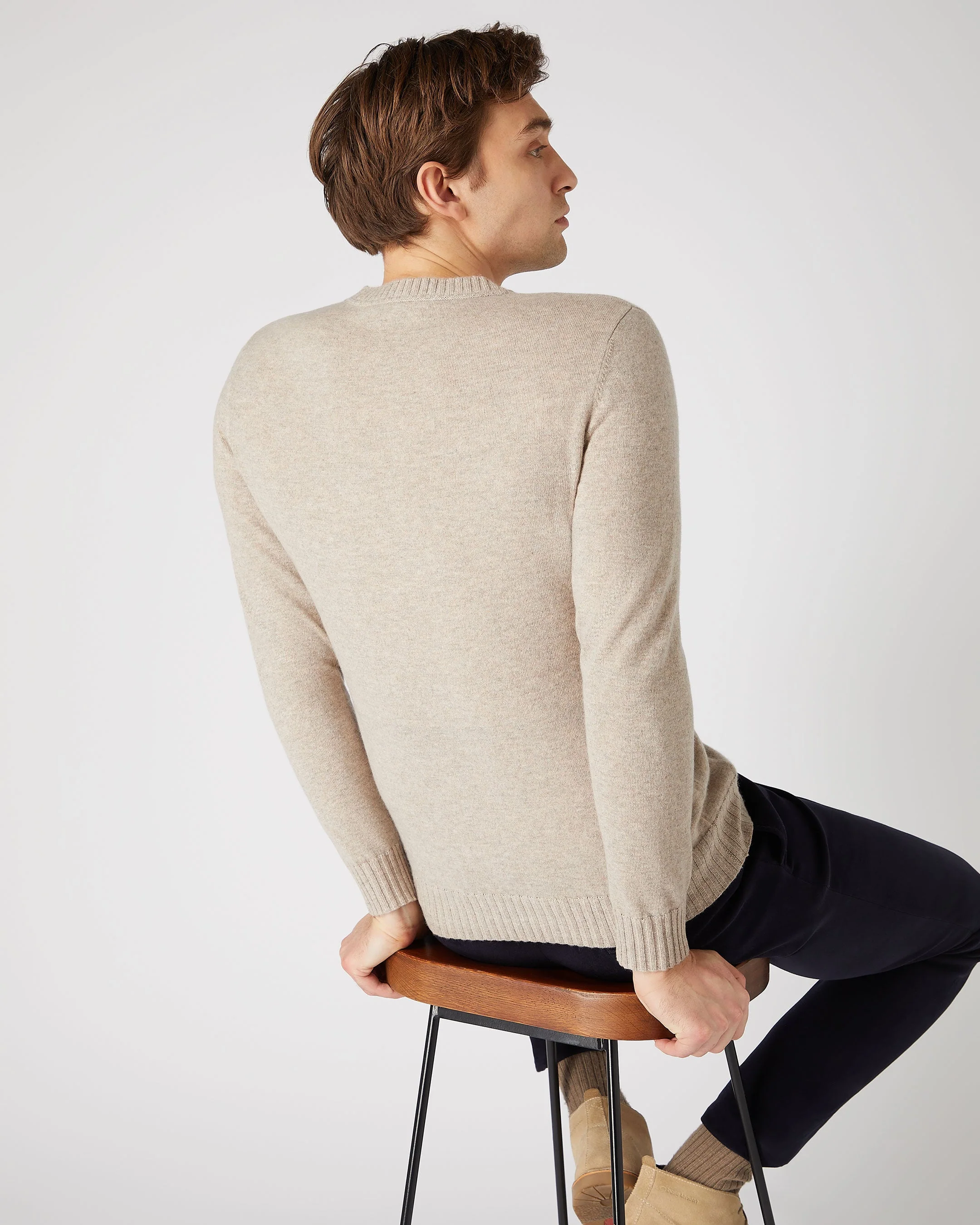 Men's Shoreditch Round Neck Cashmere Sweater Oatmeal Brown