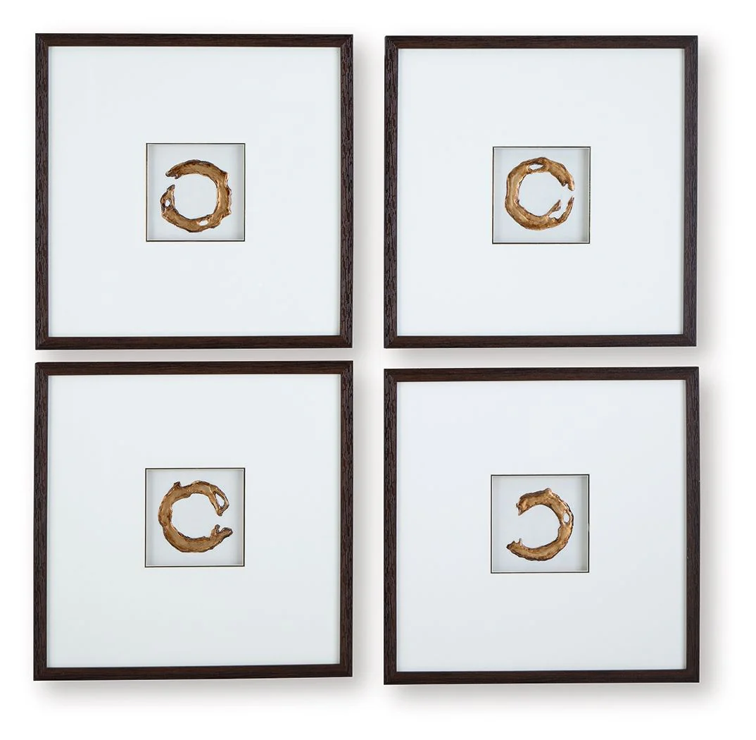 Dallbourne - Wall Art Set (Set of 4) - White / Gold Finish