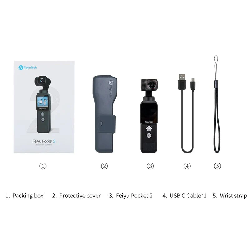 Feiyu Pocket 2 - Handheld 3-Axis Gimbal Stabilized 4K Video Action Camera with Mic 130° View 12MP Photo 4X Zoom