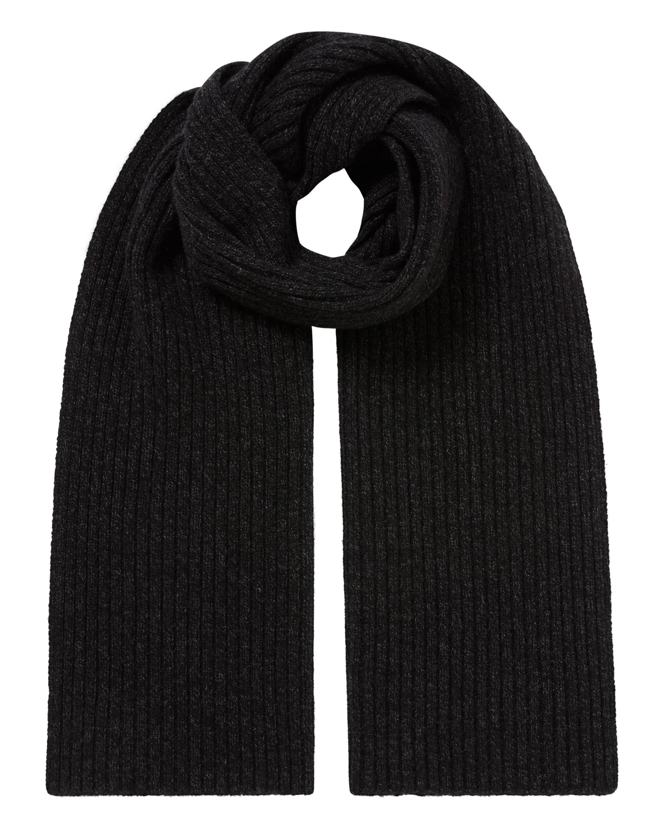 Unisex Chunky Rib Cashmere Scarf Charcoal Grey Melange