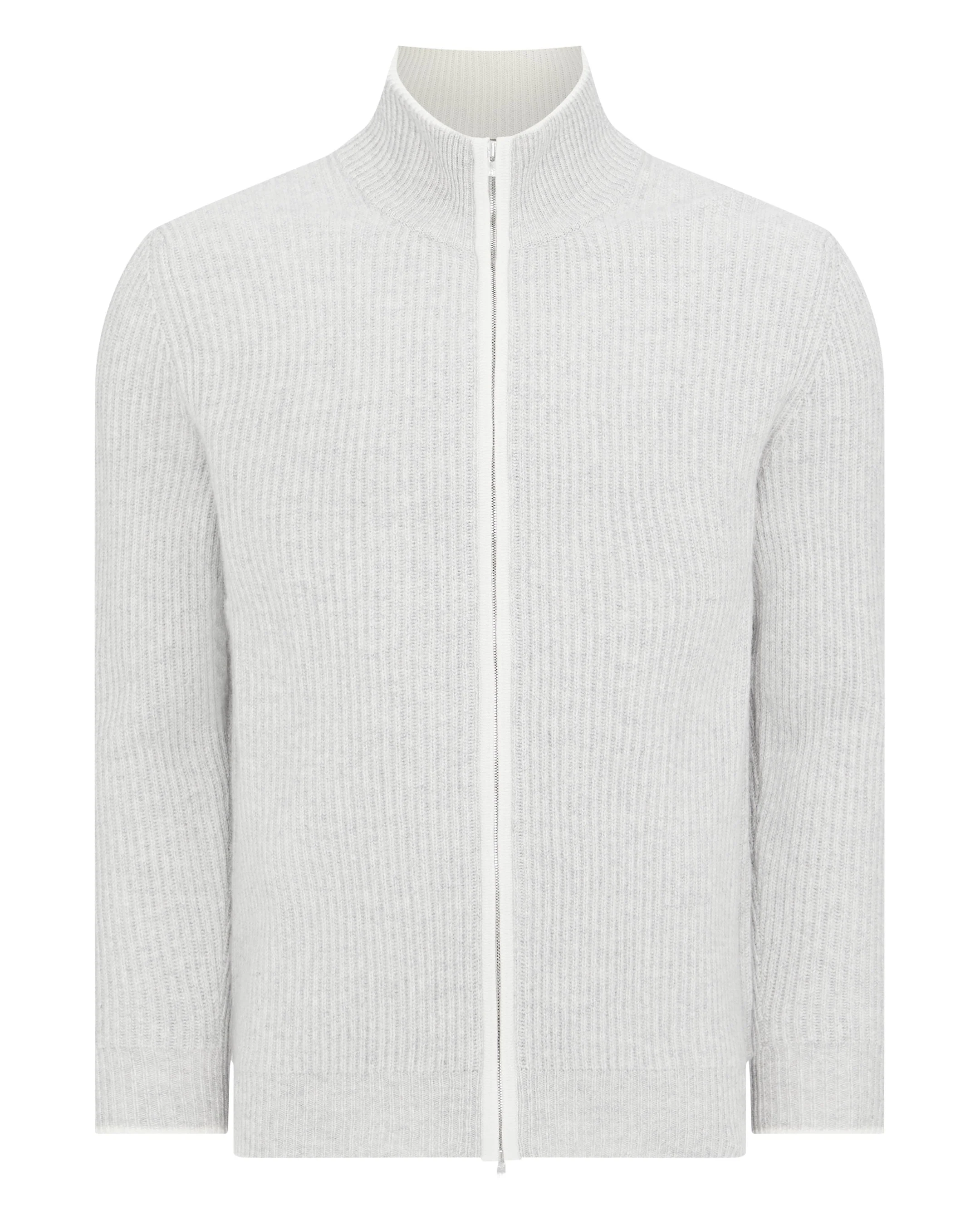 Men's Lambeth Rib Full Zip Cashmere Cardigan Fumo Grey
