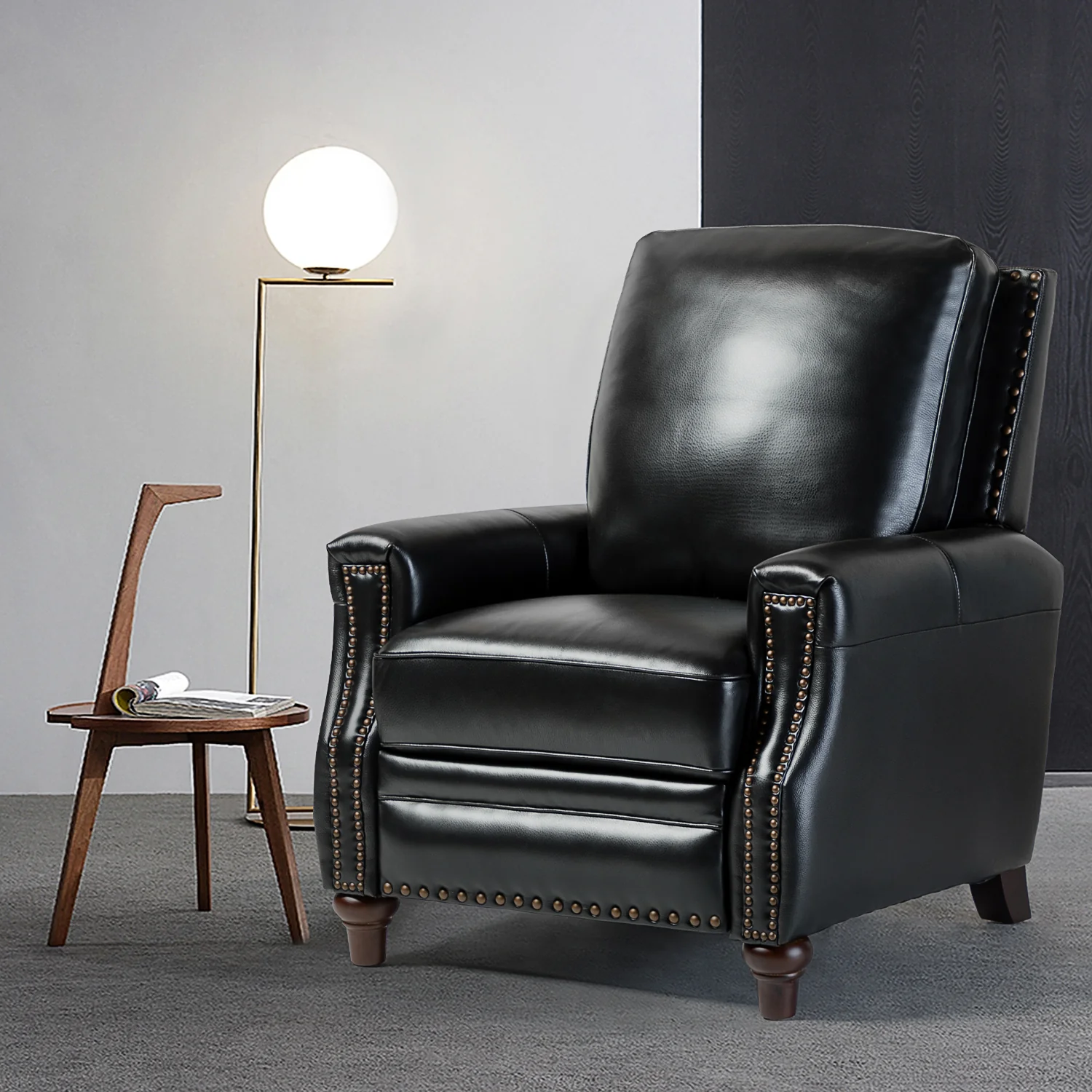 Amil Genuine Leather Recliner in Black