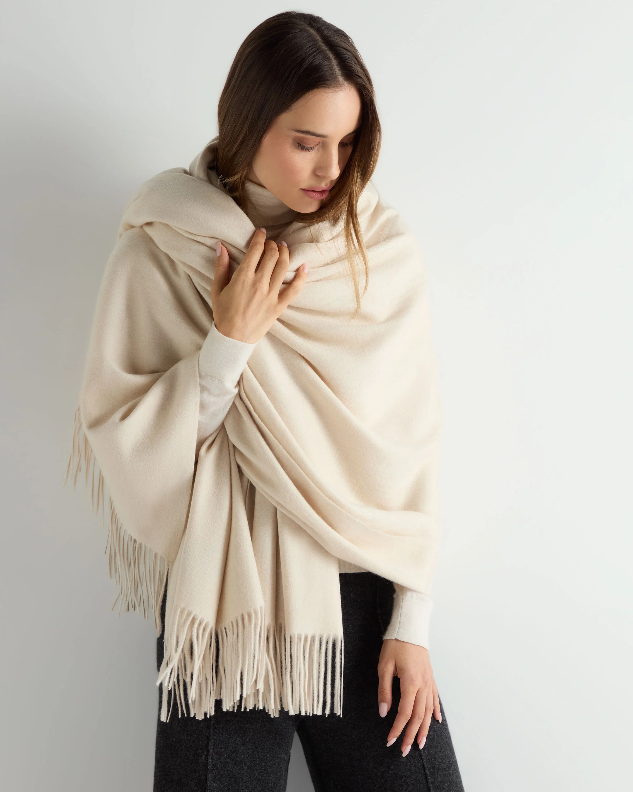 Unisex Woven Cashmere Blanket Ecru White