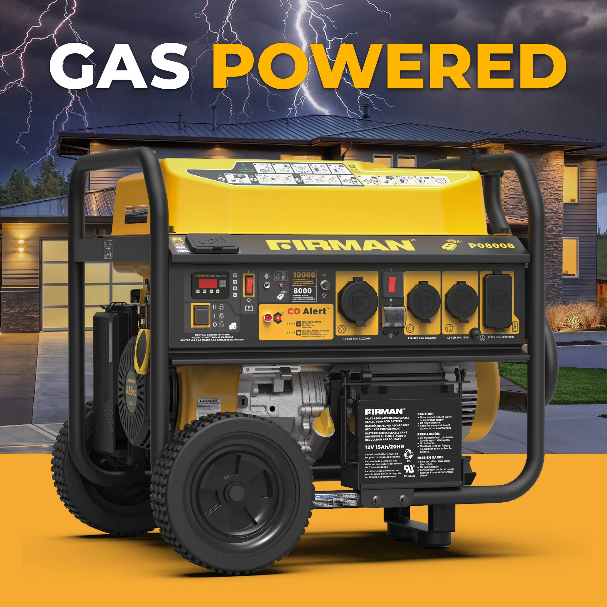 Gas Portable Generator 10000W Remote Start 120/240V with CO Alert