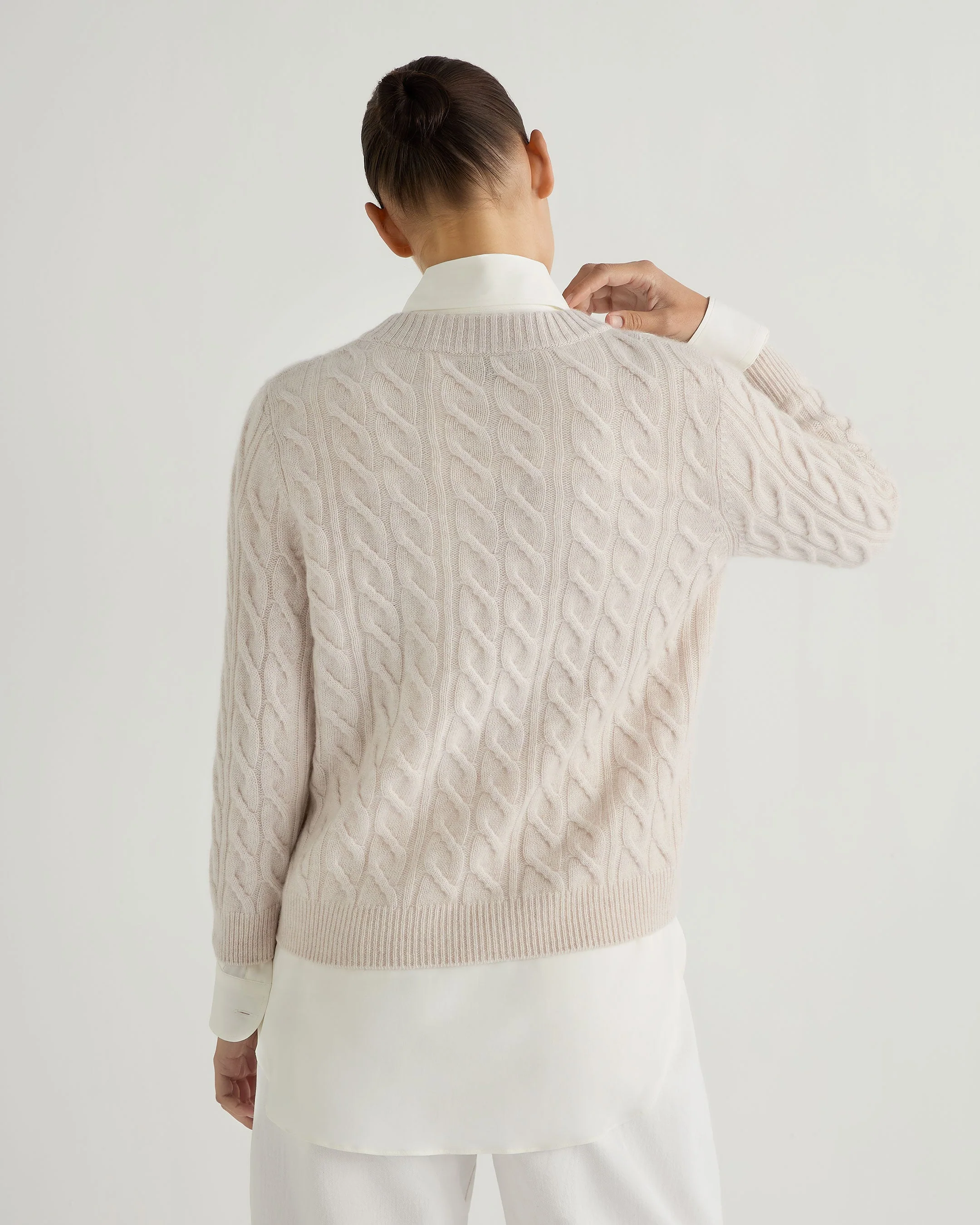 Women's Emilia Cable Round Neck Cashmere Sweater Frost White