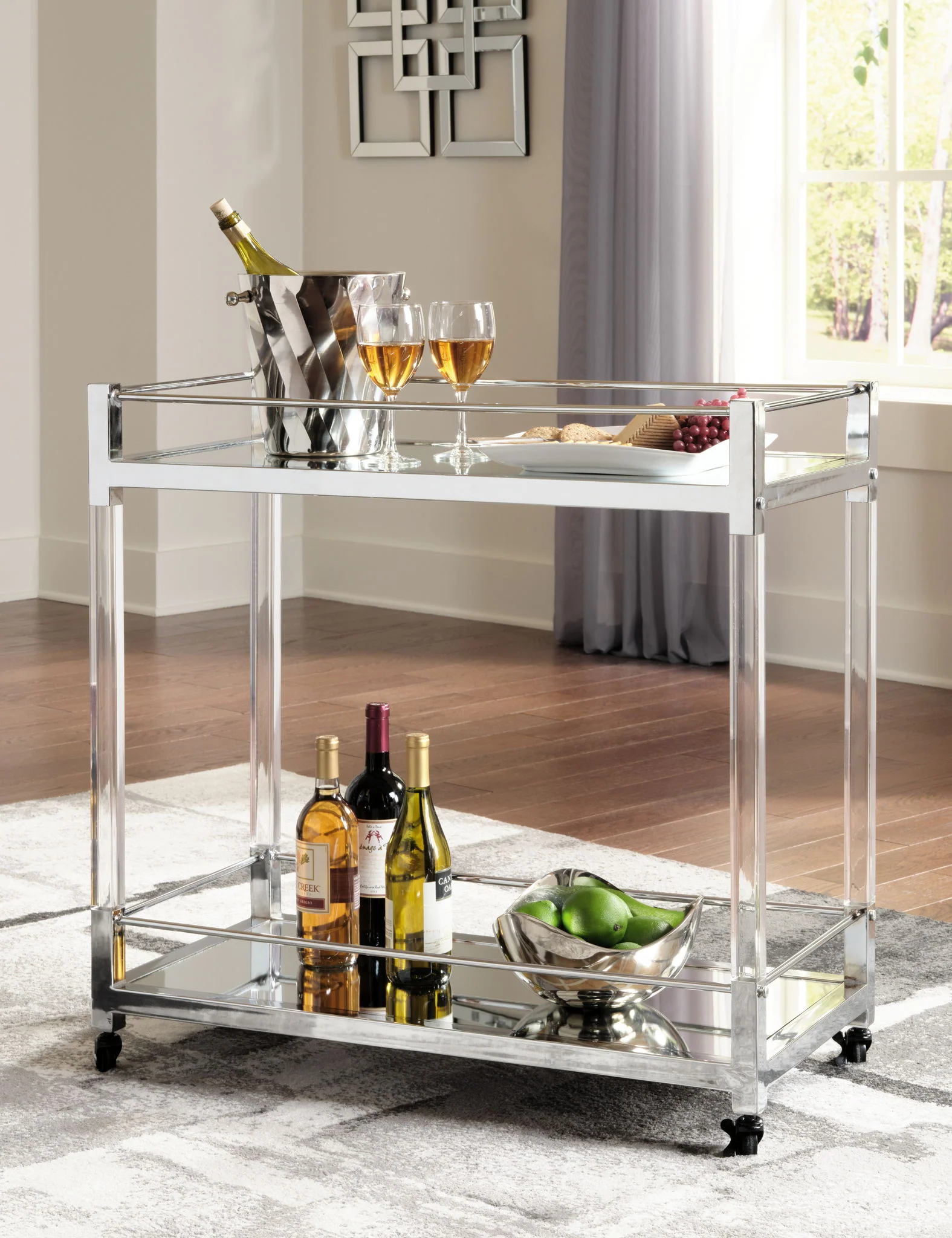 Chaseton - Bar Cart - Clear / Silver Finish