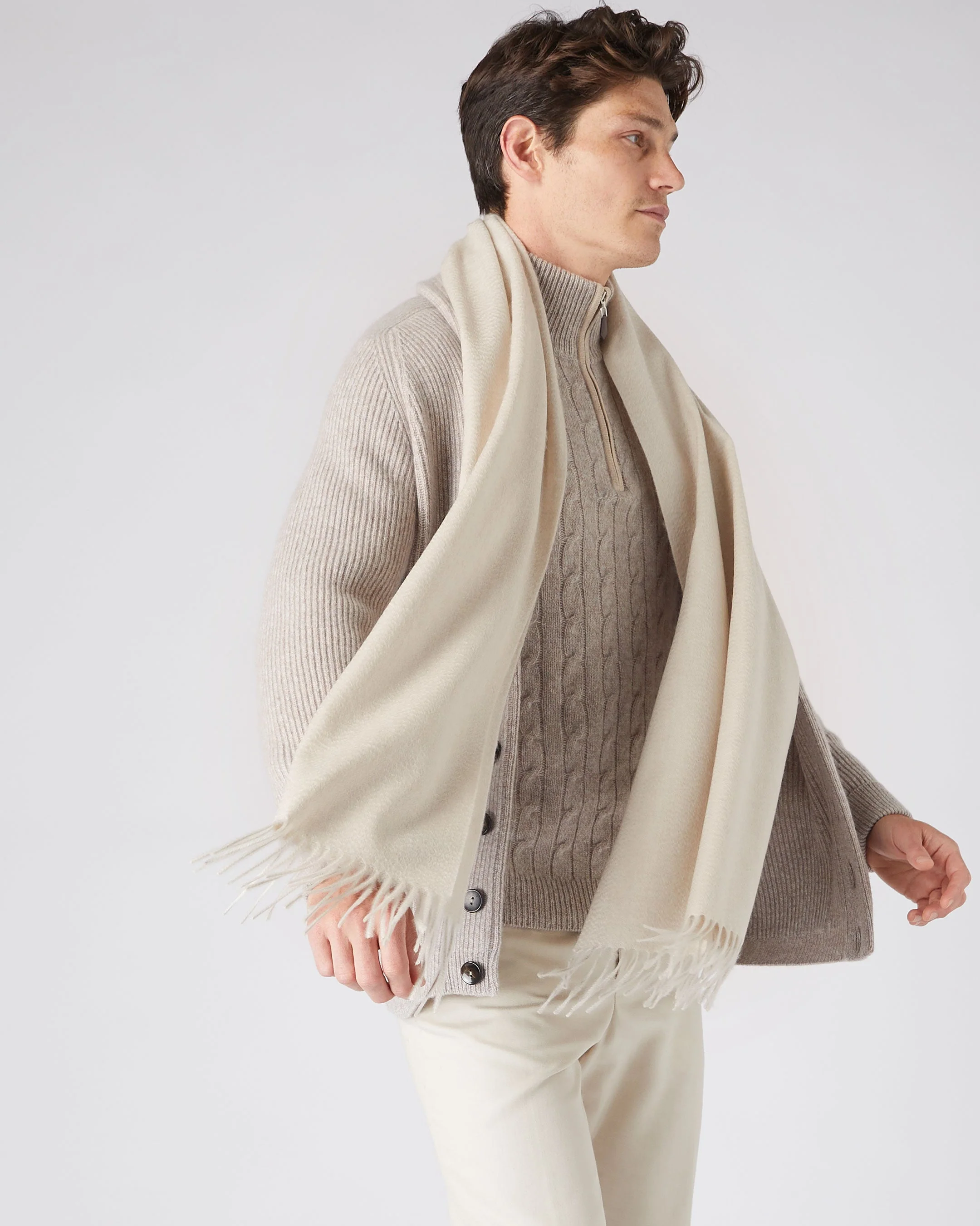 Unisex Large Woven Cashmere Scarf Ecru White