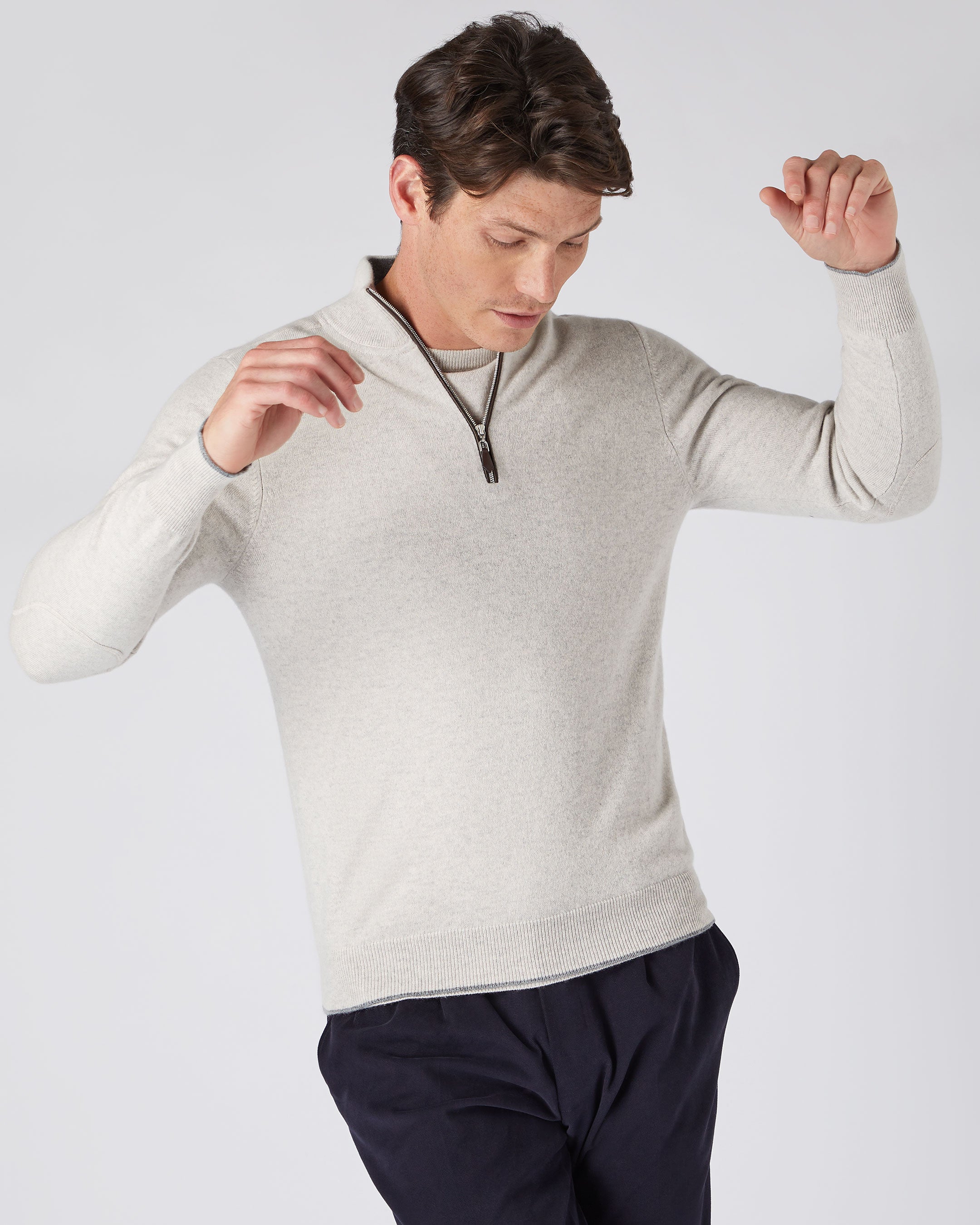 Men's Carnaby Half Zip Cashmere Jumper Pebble Grey