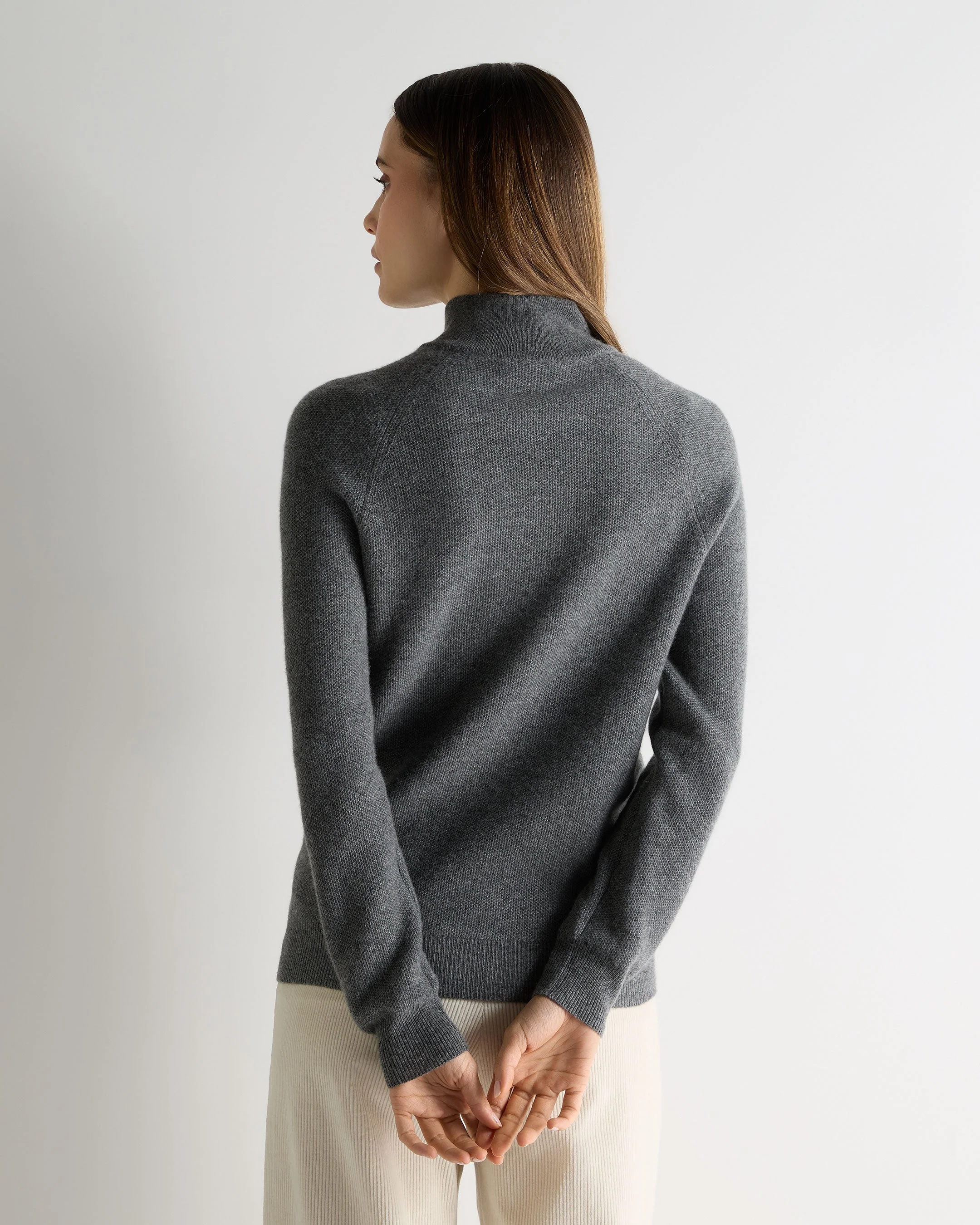 Women's Honeycomb Knit Cashmere Sweater Elephant Grey