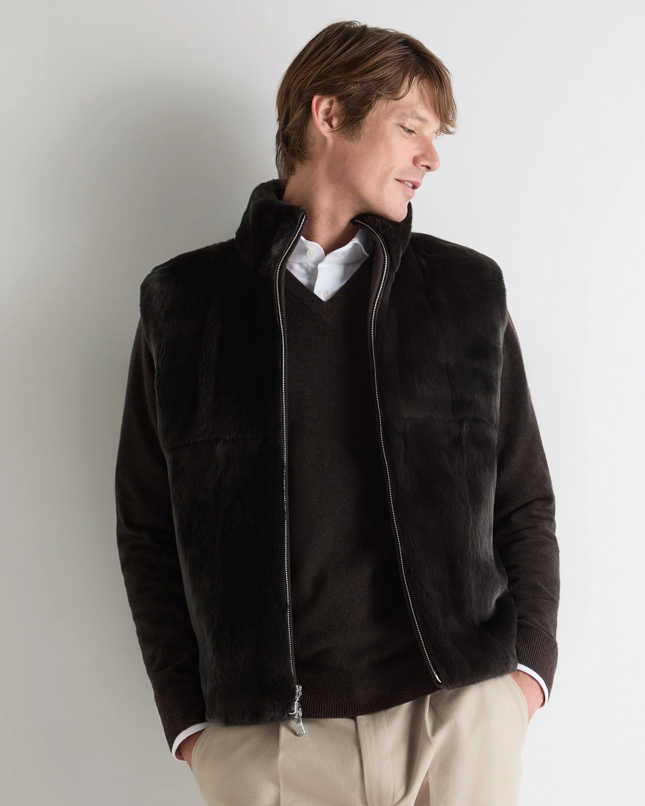 Men's Vermont Fur Lined Gilet Chocolate Brown