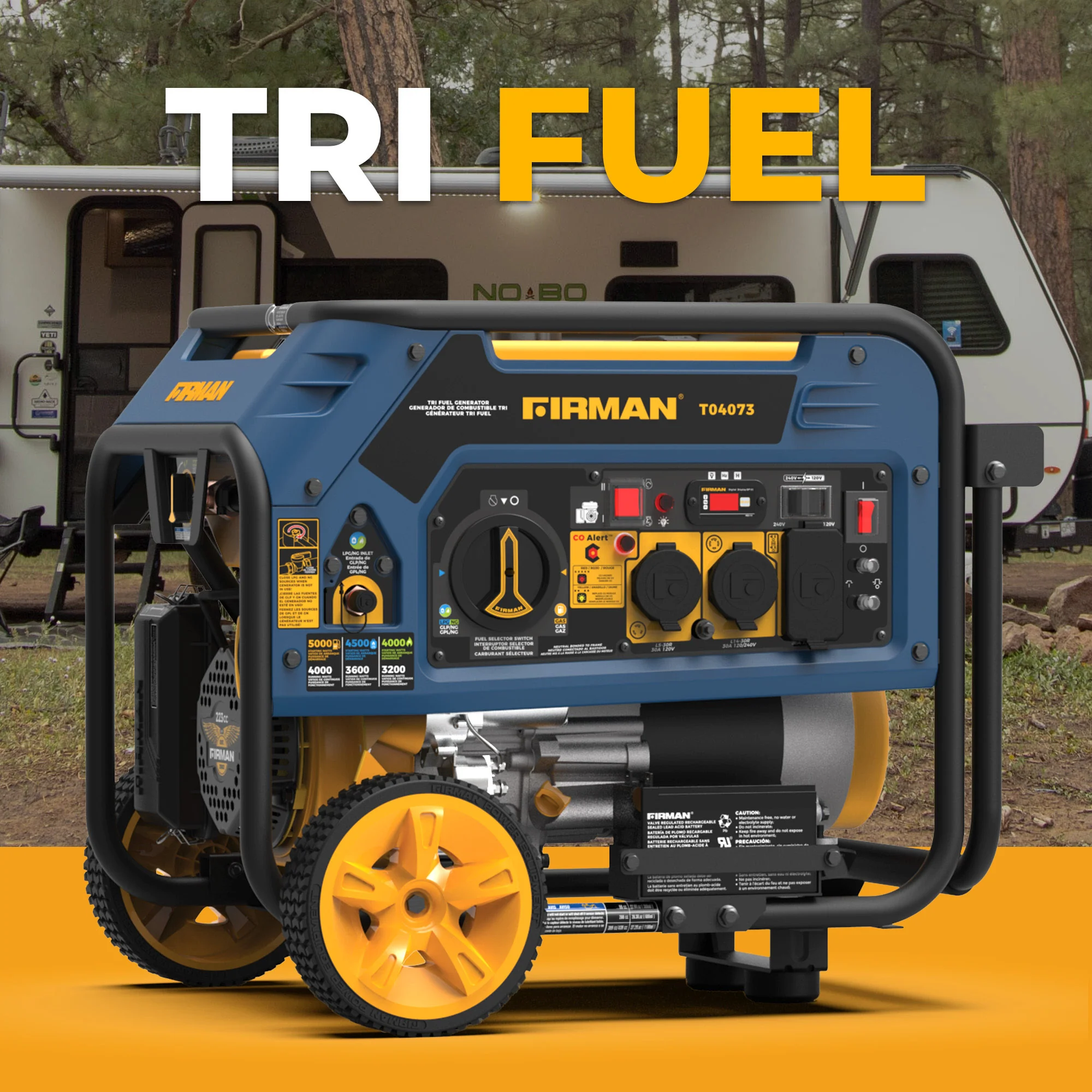 Tri Fuel Portable Generator 4000W Electric Start 120/240V with CO ALERT