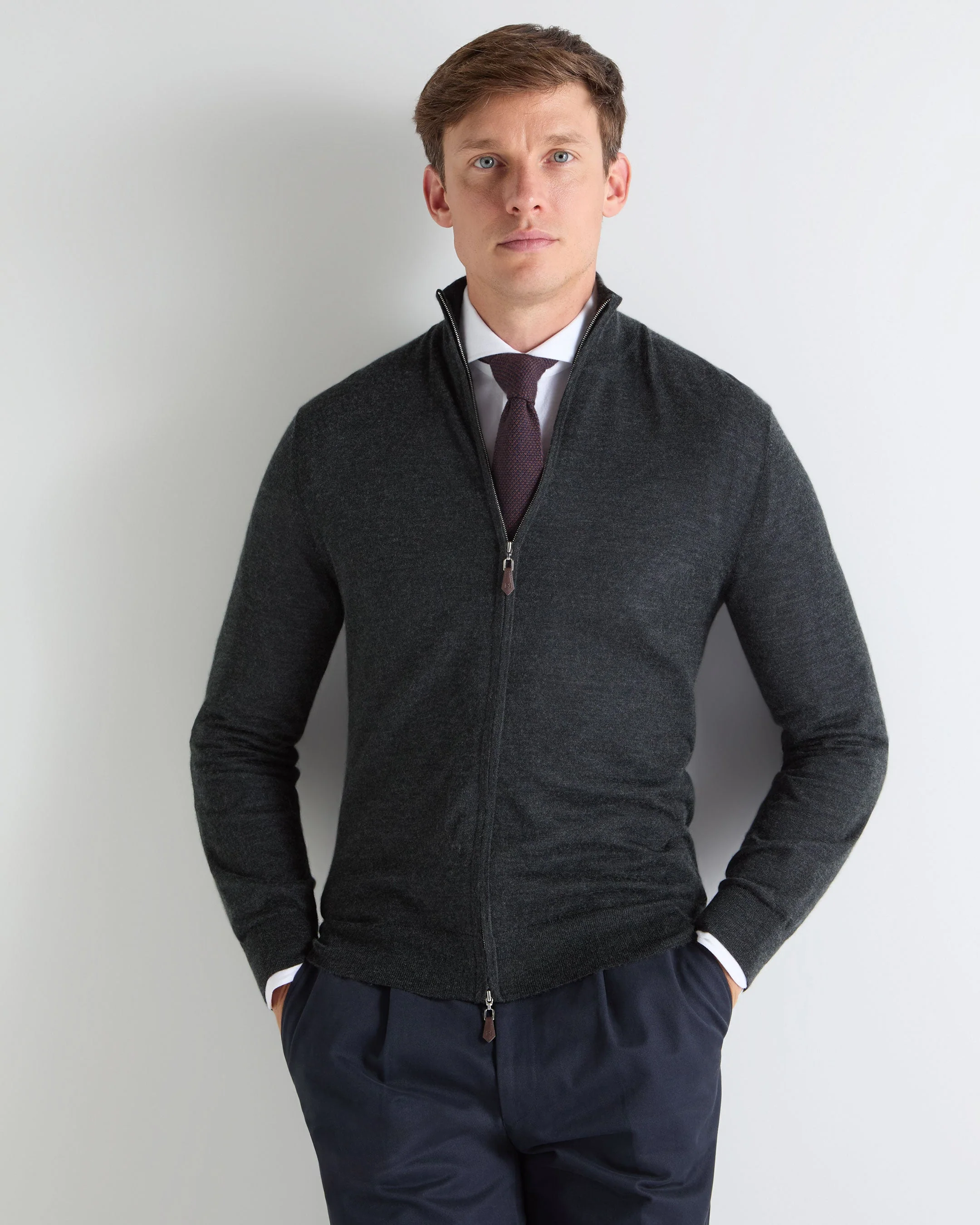 TUCCI SUPERFINE FULL ZIP Dark Charcoal Grey