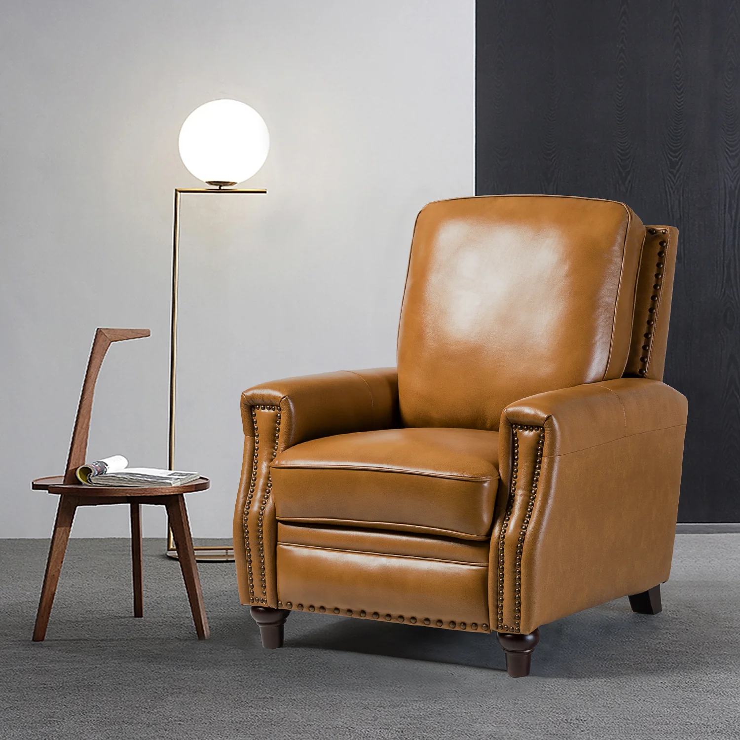 Amil Genuine Leather Recliner in Camel