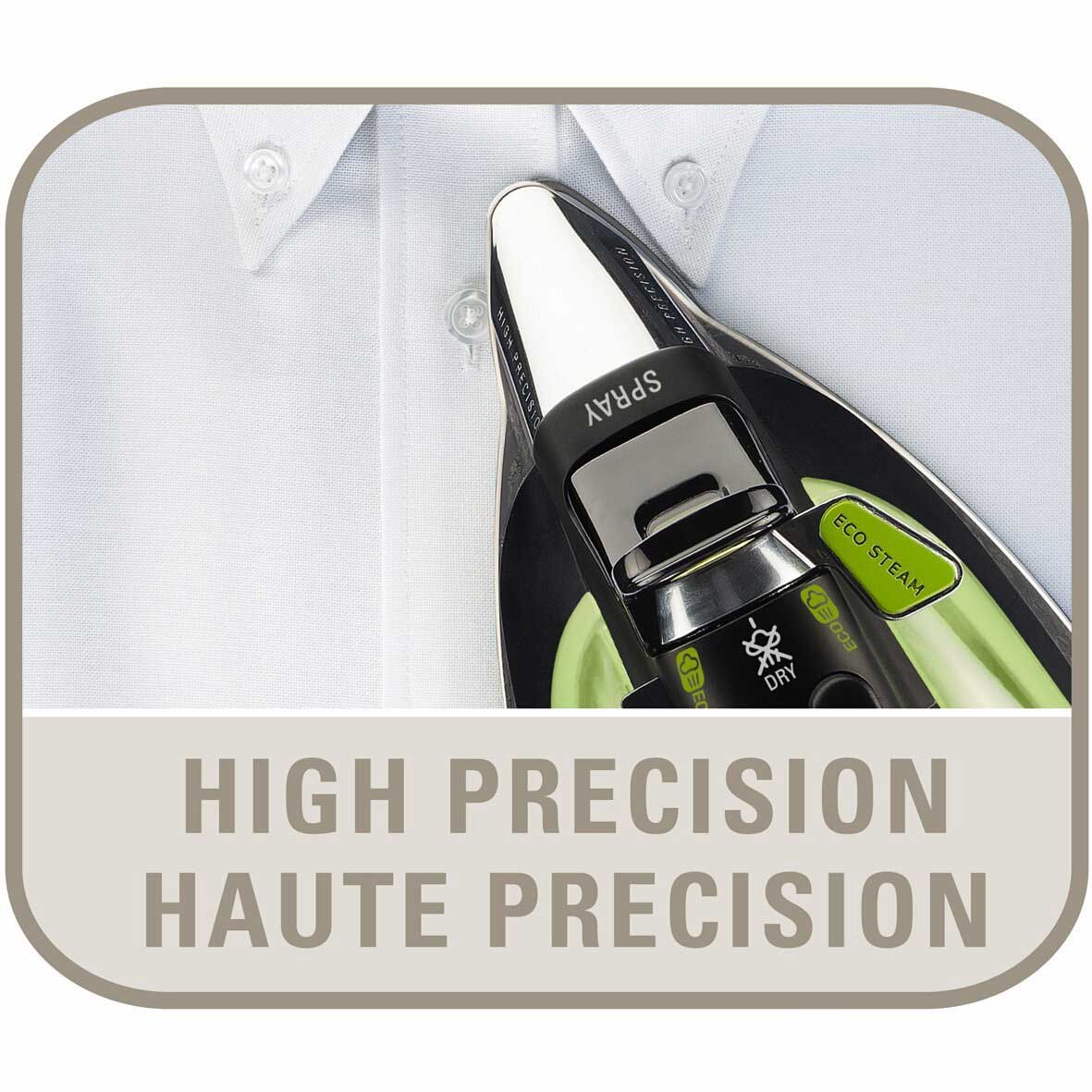 Rowenta DW6010 Eco Focus Black & Green Steam Iron for 220/240 Volts