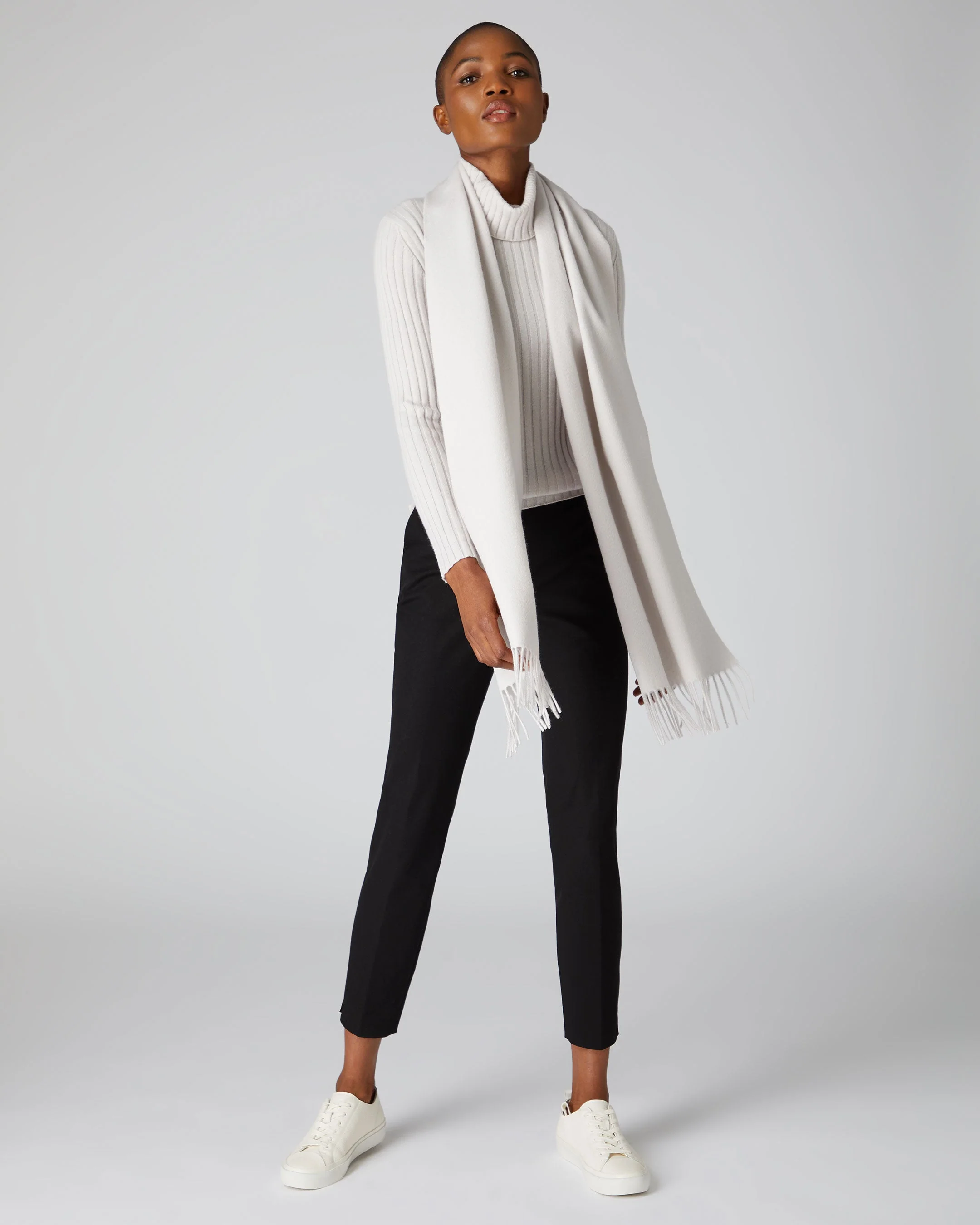 Unisex Large Woven Cashmere Scarf Snow Grey