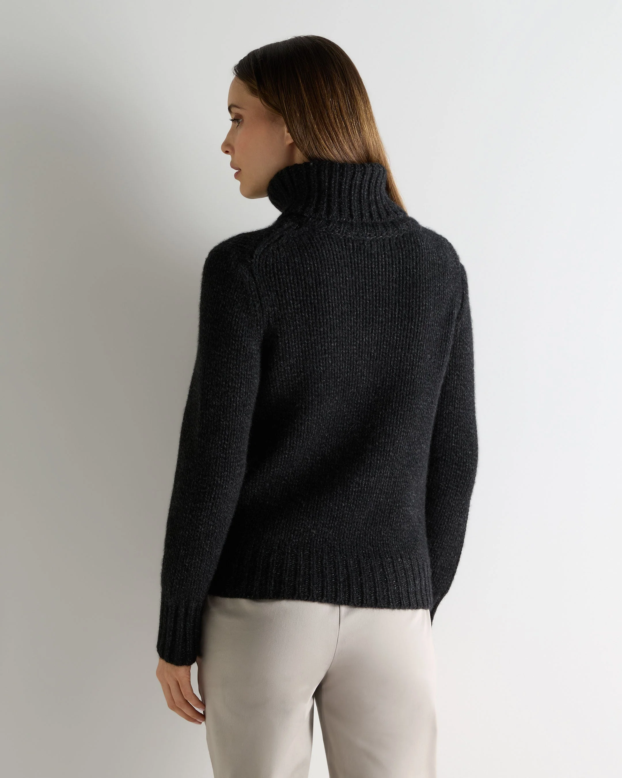 Women's Hazel Super Chunky Turtle Neck Cashmere Sweater Charcoal Grey Melange