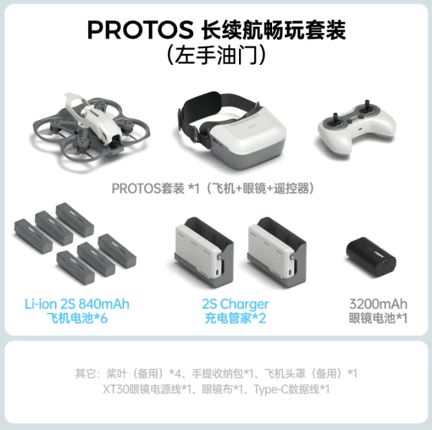 CaddxFPV Protos FPV Drone RTF Kit with Ascent Goggles, A-LINK ELRS Controller, 1080P/60 VTX, 2S Charger & Battery