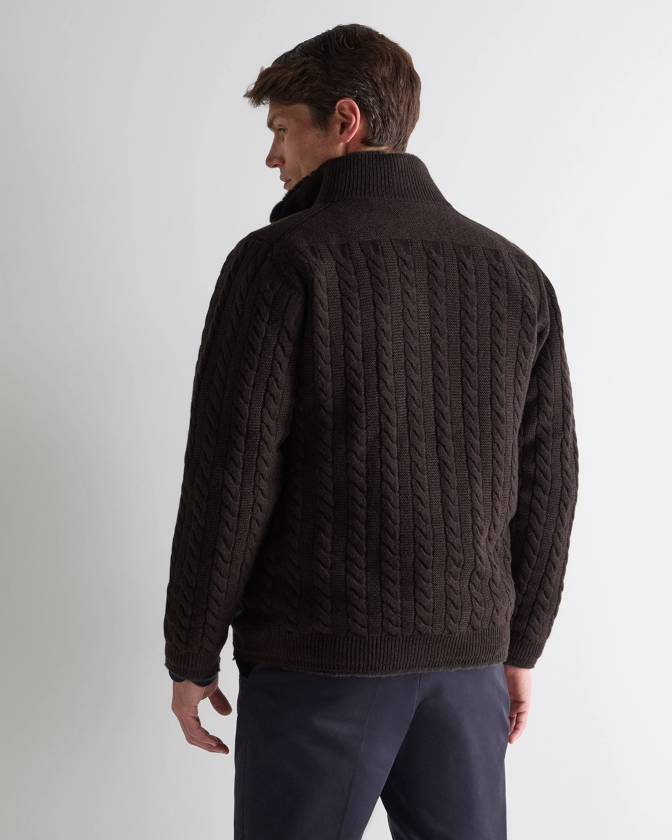 Men's Aspen Cashmere Cable Fur Cardigan Chocolate Brown