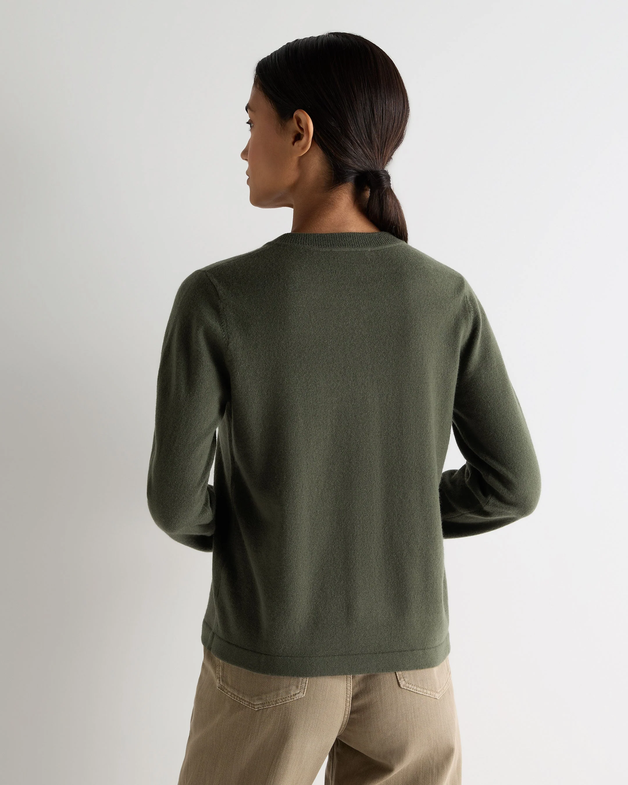 Women's Hallie Round Neck Cashmere Cardigan Army Green