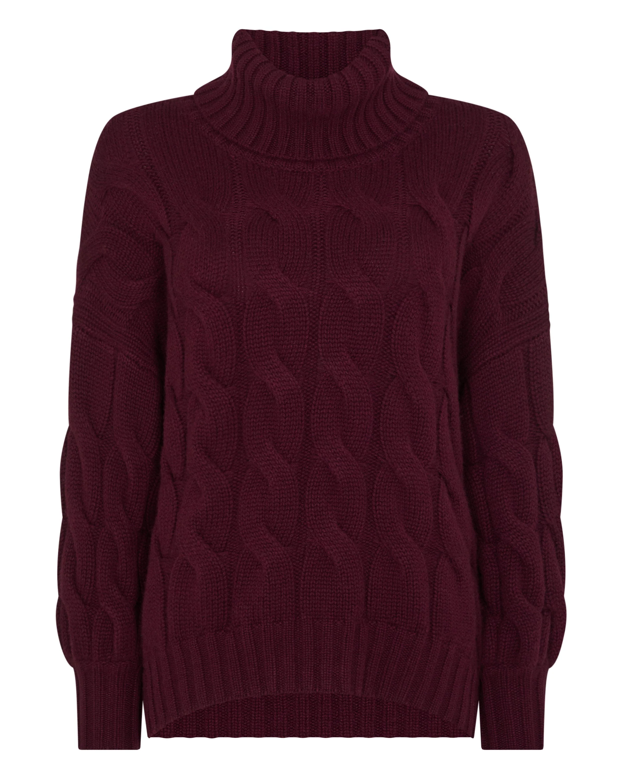 Women's Hana Chunky Cable Turtle Neck Cashmere Sweater Bordeaux Red
