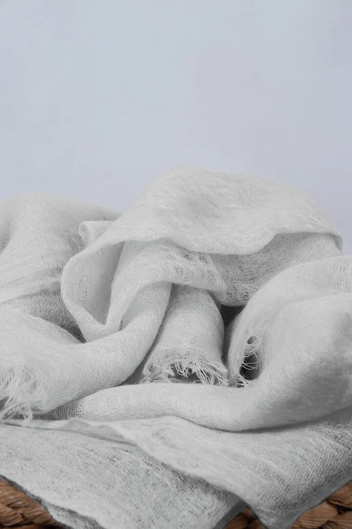 Handwoven Pure Cashmere Scarf Wrap in Ash Grey
