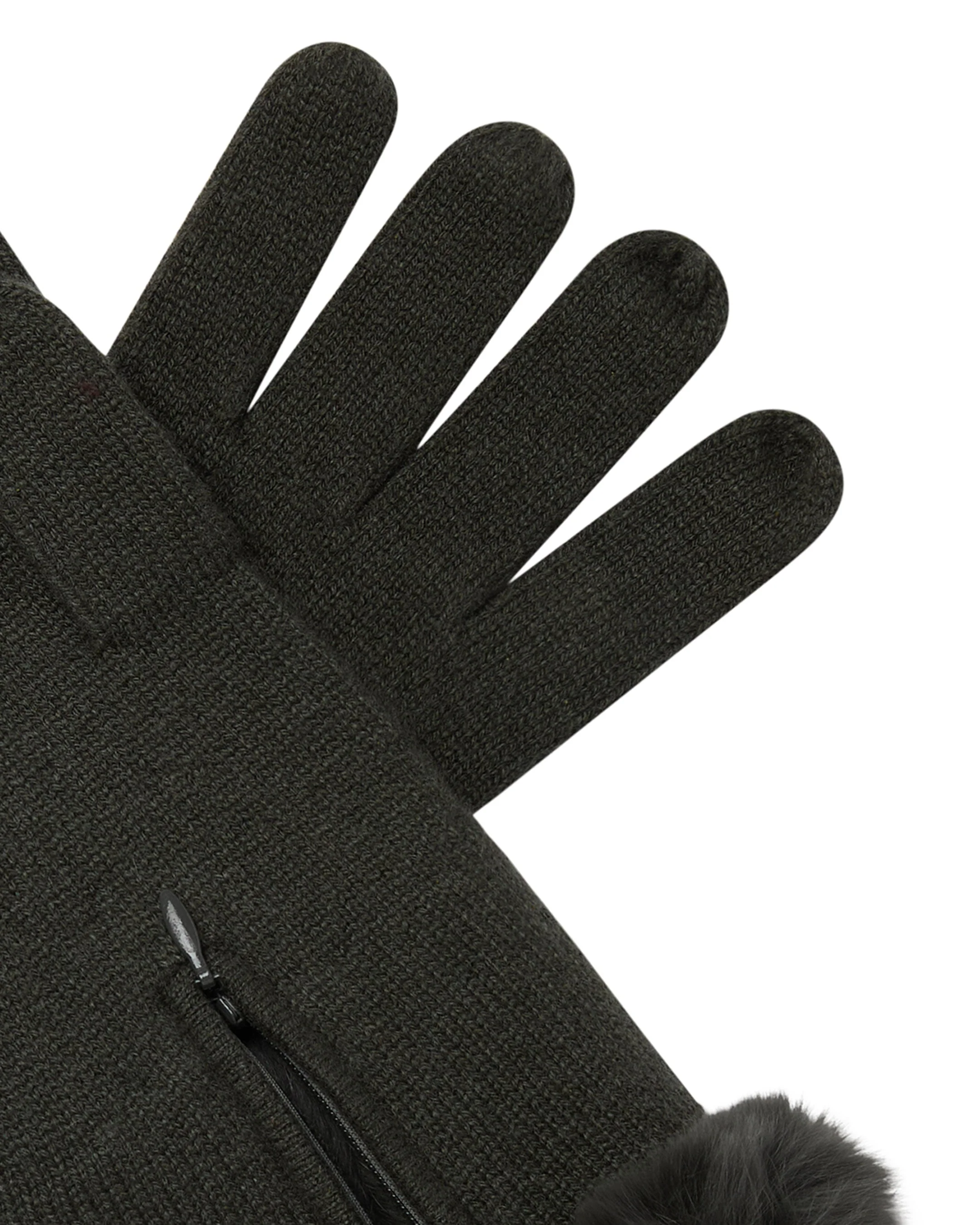 Women's Fur Trim Cashmere Gloves Arabica Khaki Green