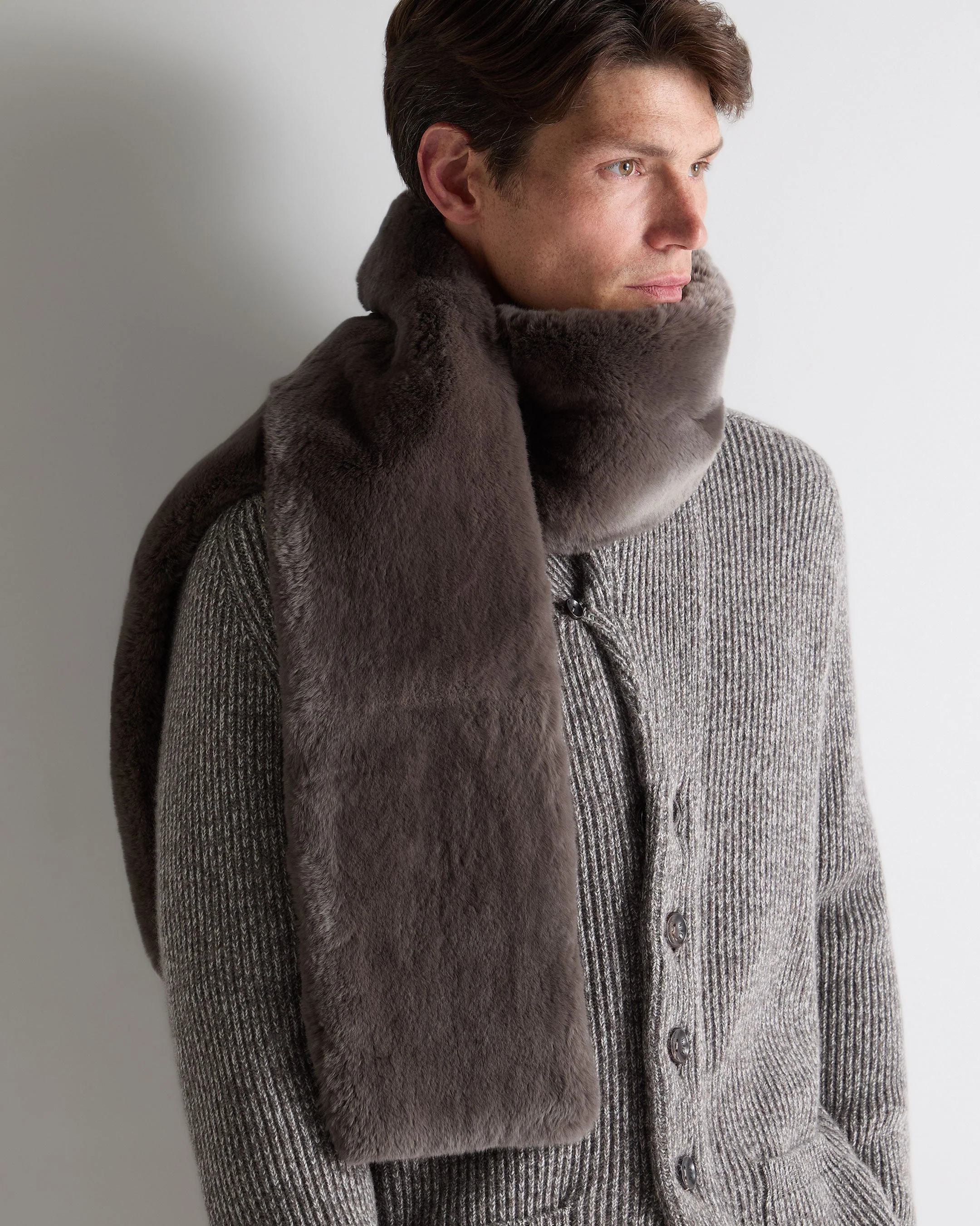 Unisex Long Fur Scarf Otter Brown