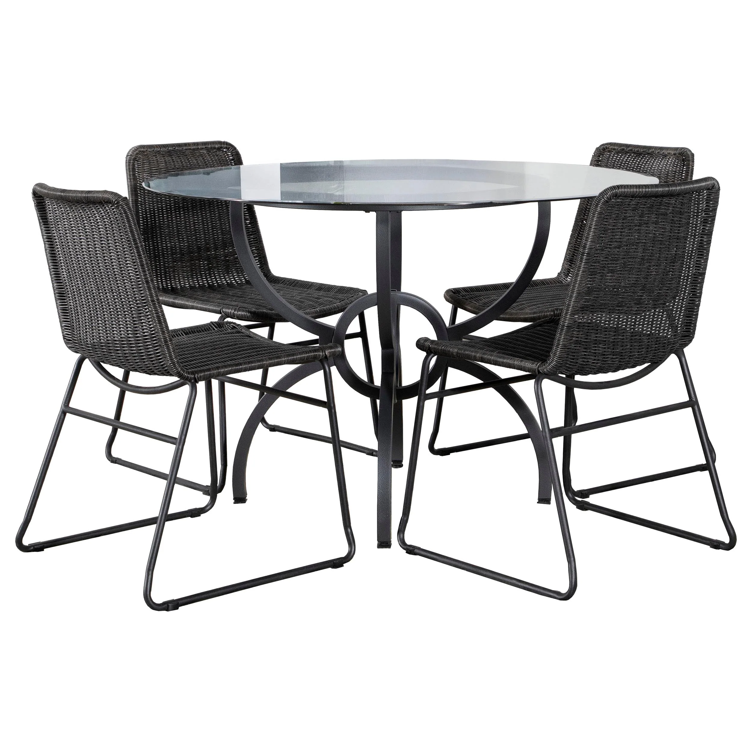 Aviano  Round Glass Top Dining Table Set Gunmetal