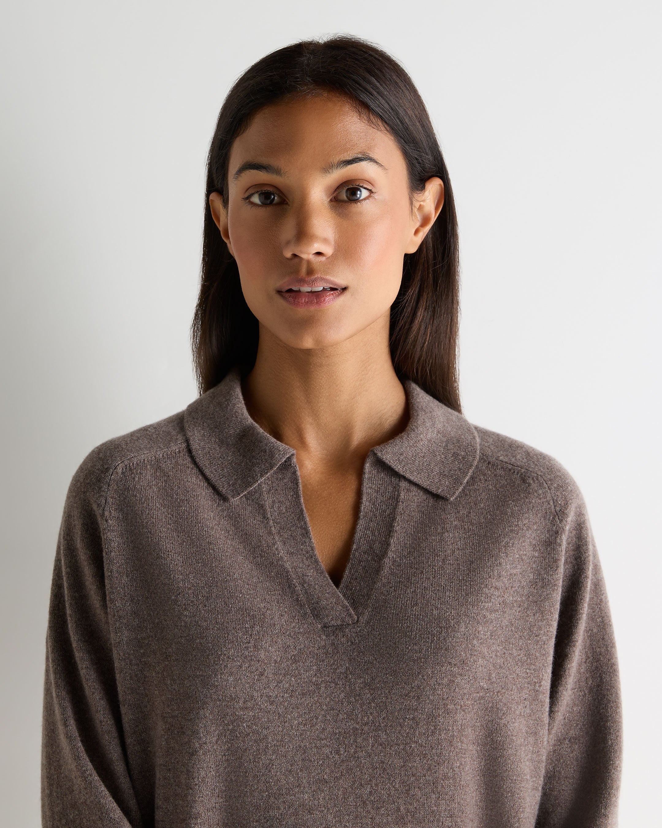 Women's Harriet Cashmere Polo Shirt Otter Brown