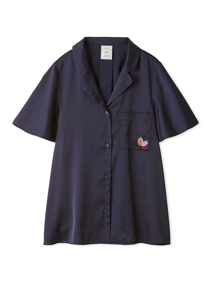 Strawberry Embroidered Satin Sleep Shirt